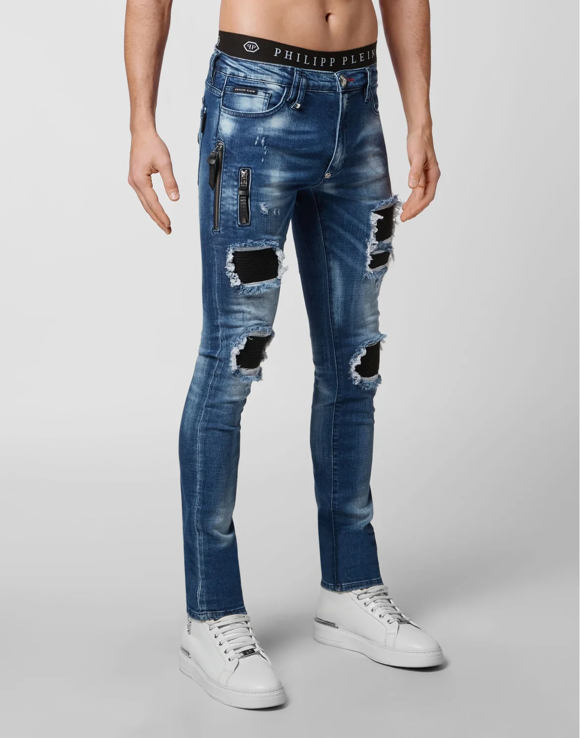 Denim Trousers Biker Destroyed, цвет: Синий