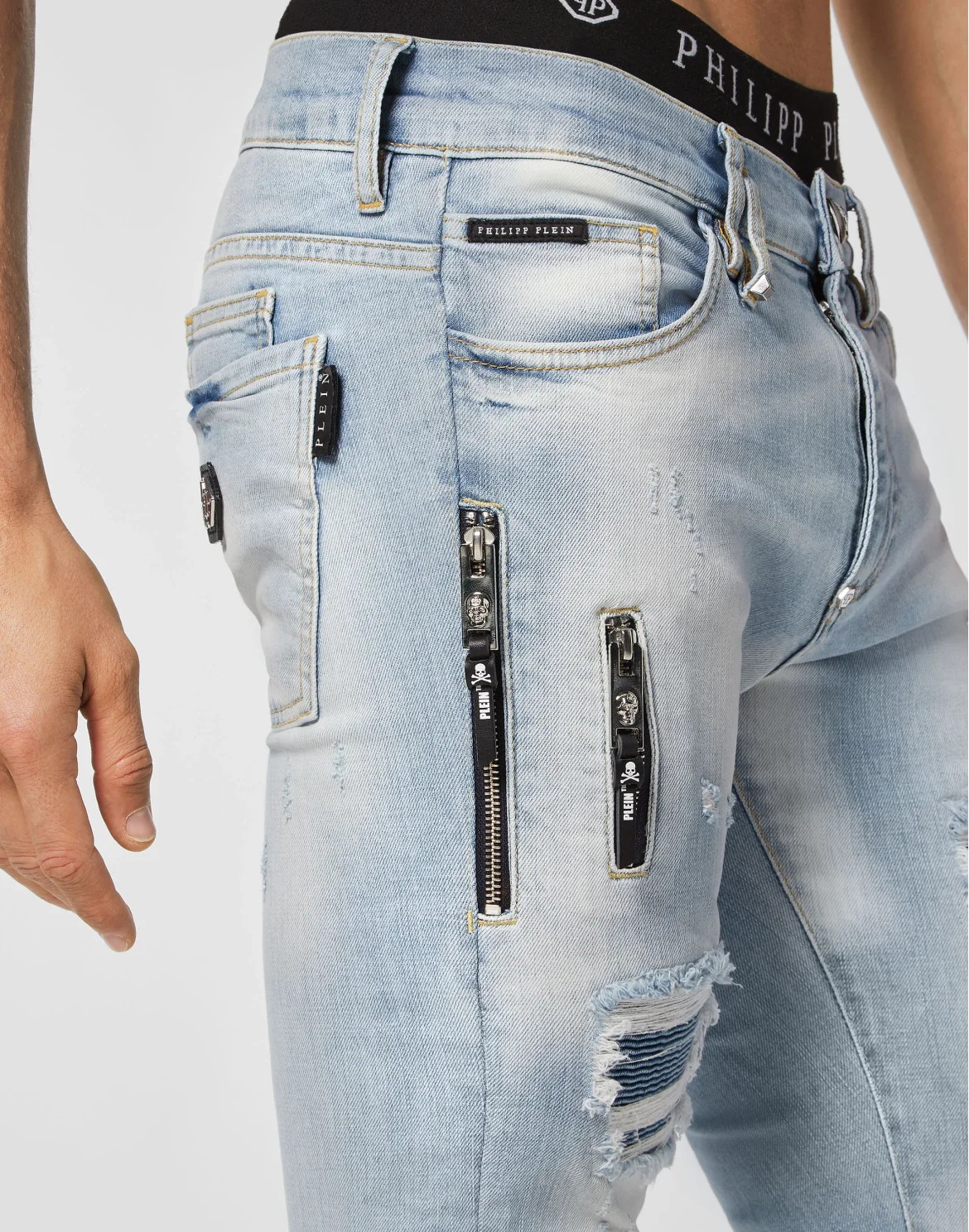 Denim Trousers Biker Fit Skull, цвет: Голубой