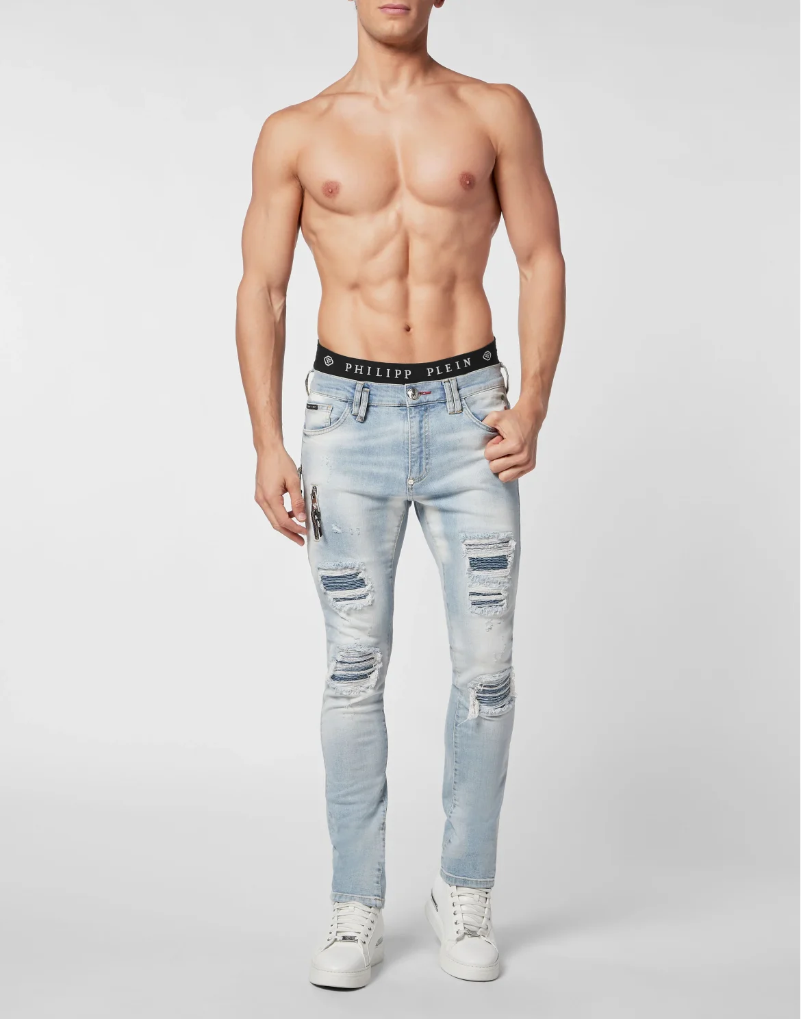Denim Trousers Biker Fit Skull, цвет: Голубой