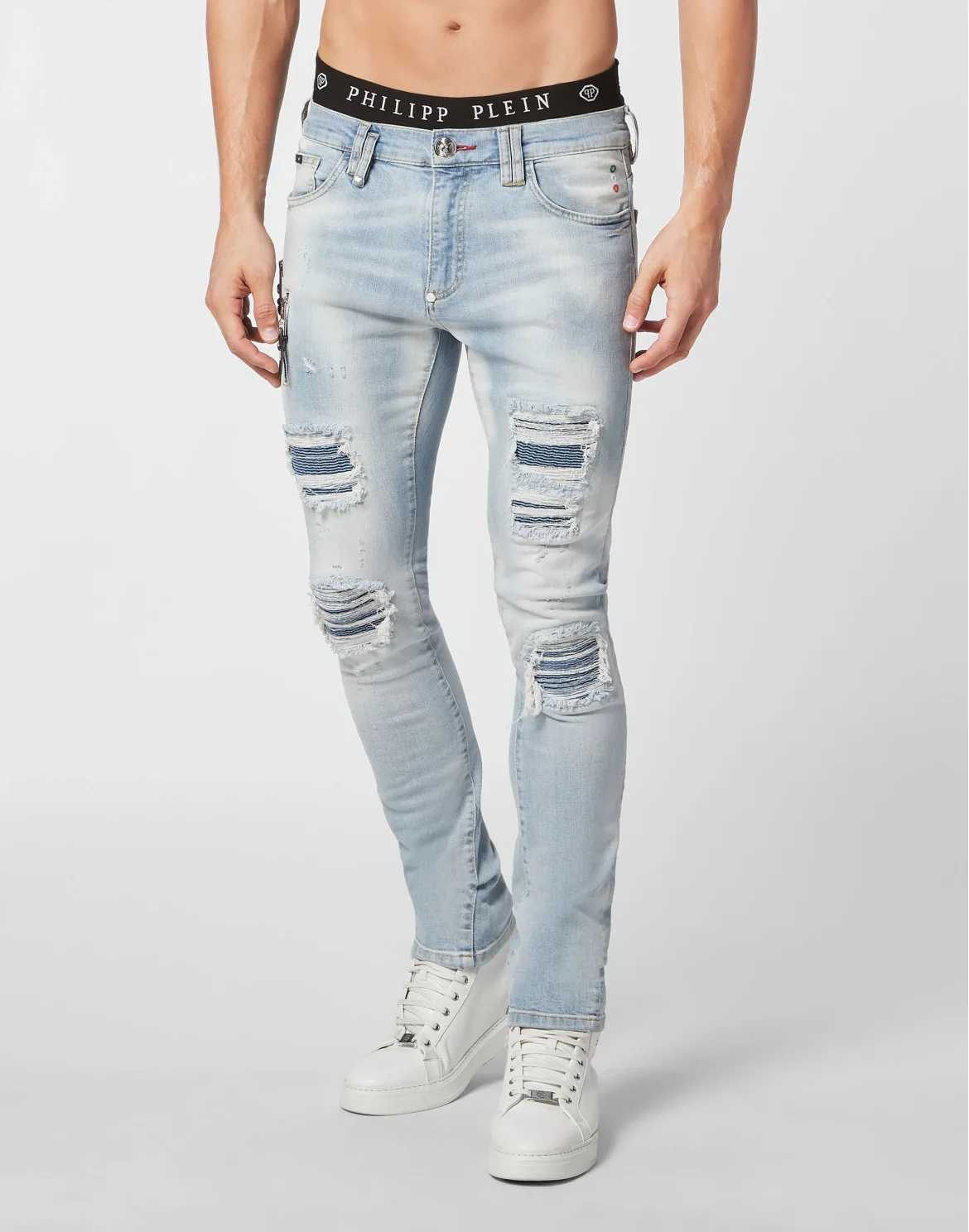 Denim Trousers Biker Fit Skull, цвет: Голубой