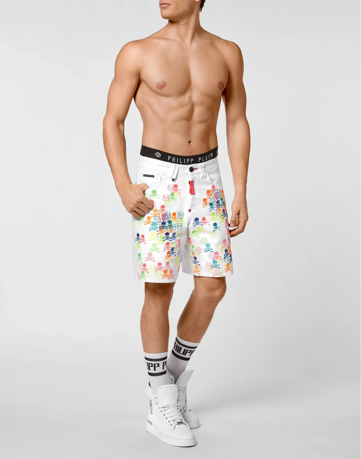 Denim Capri Shorts Skull, цвет: Белый