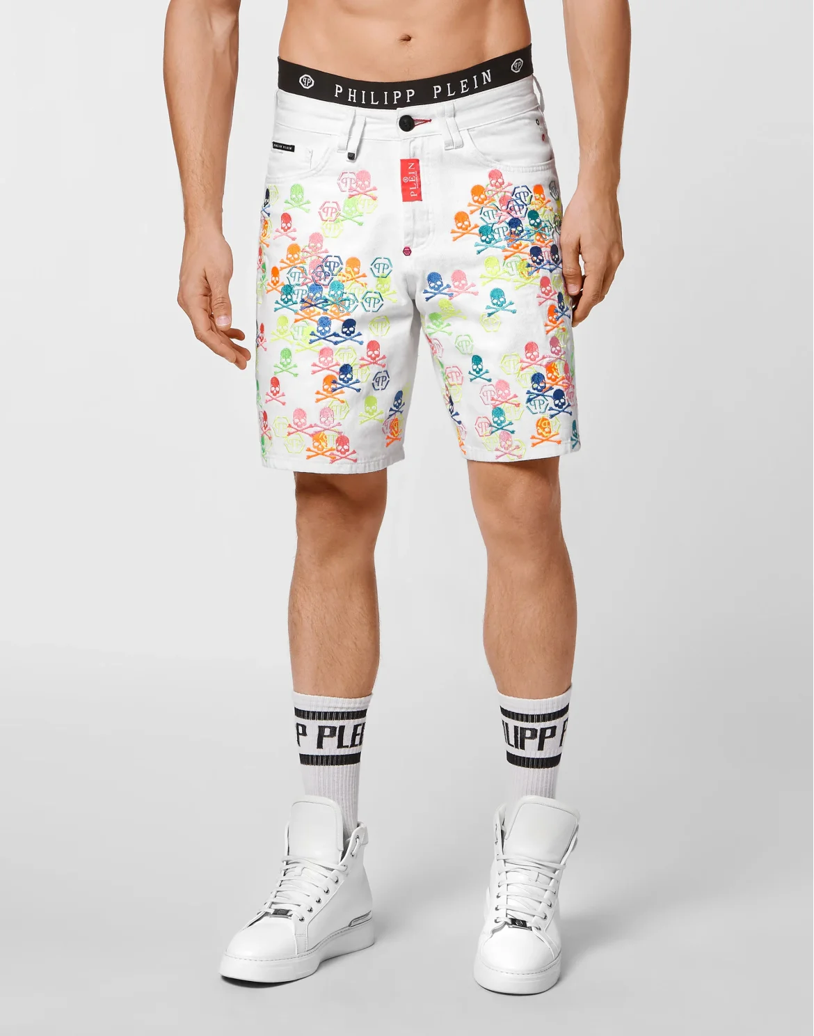 Denim Capri Shorts Skull, цвет: Белый