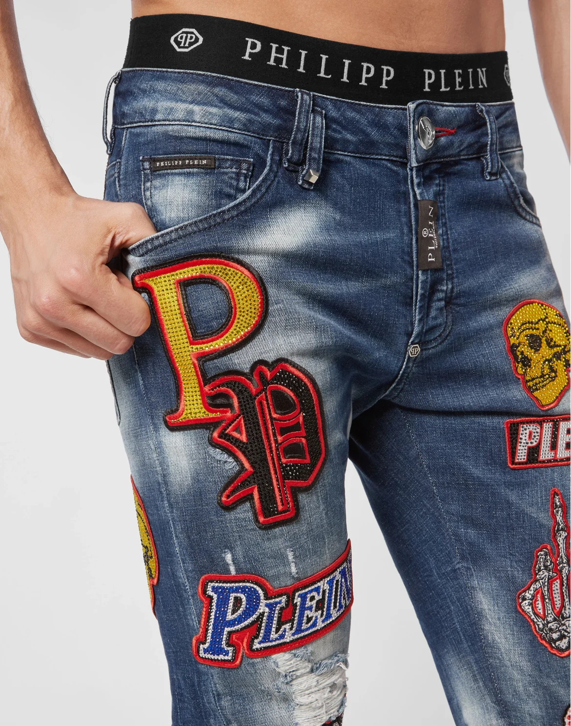 Denim Trousers Super Straight Cut Patches, цвет: Синий