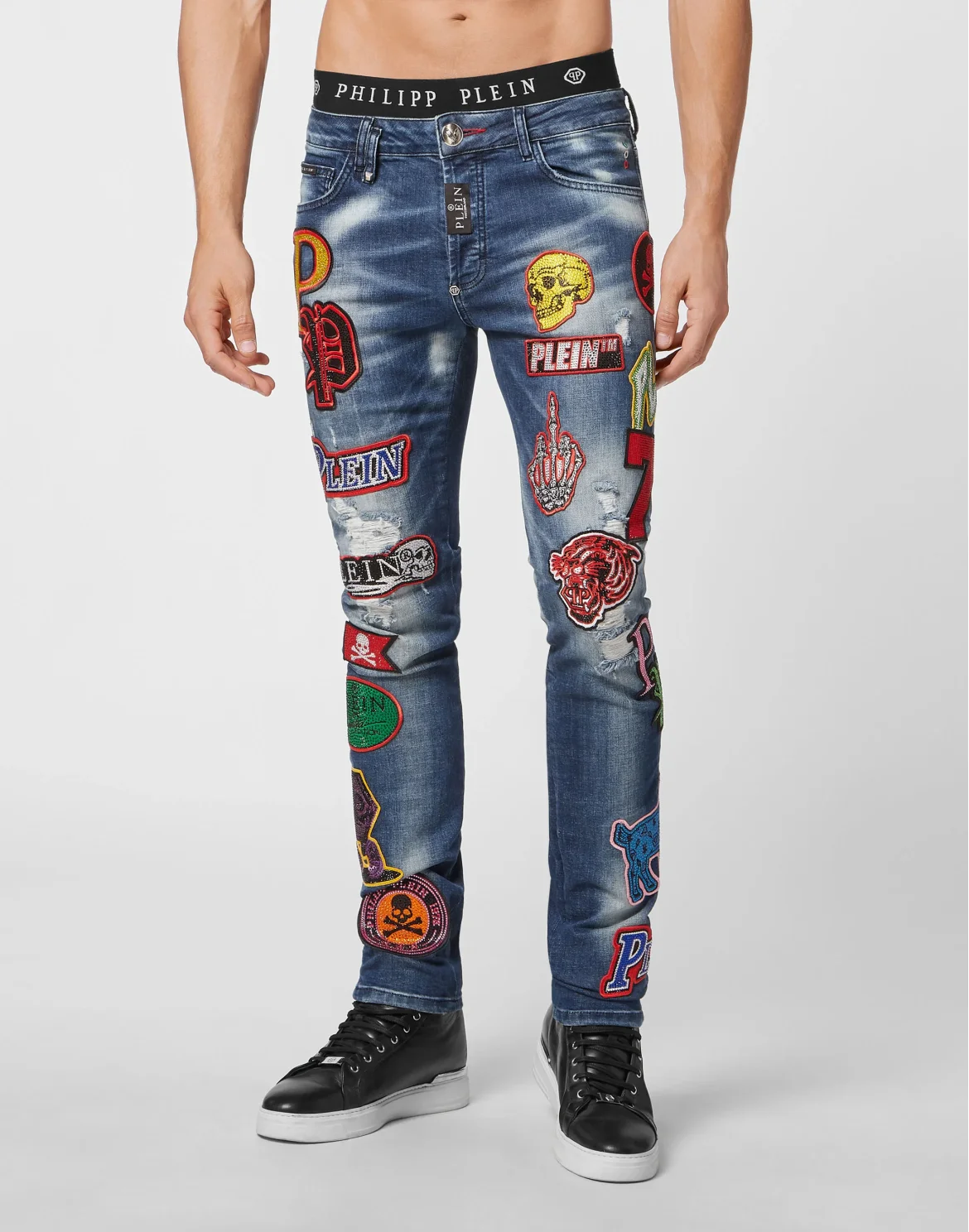Denim Trousers Super Straight Cut Patches, цвет: Синий
