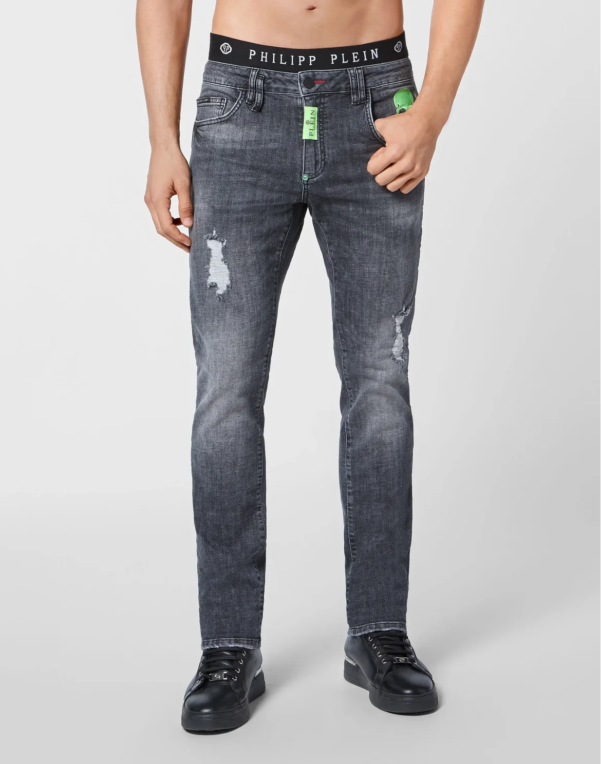 Denim Trousers Super Straight Cut Skull, цвет: Серый