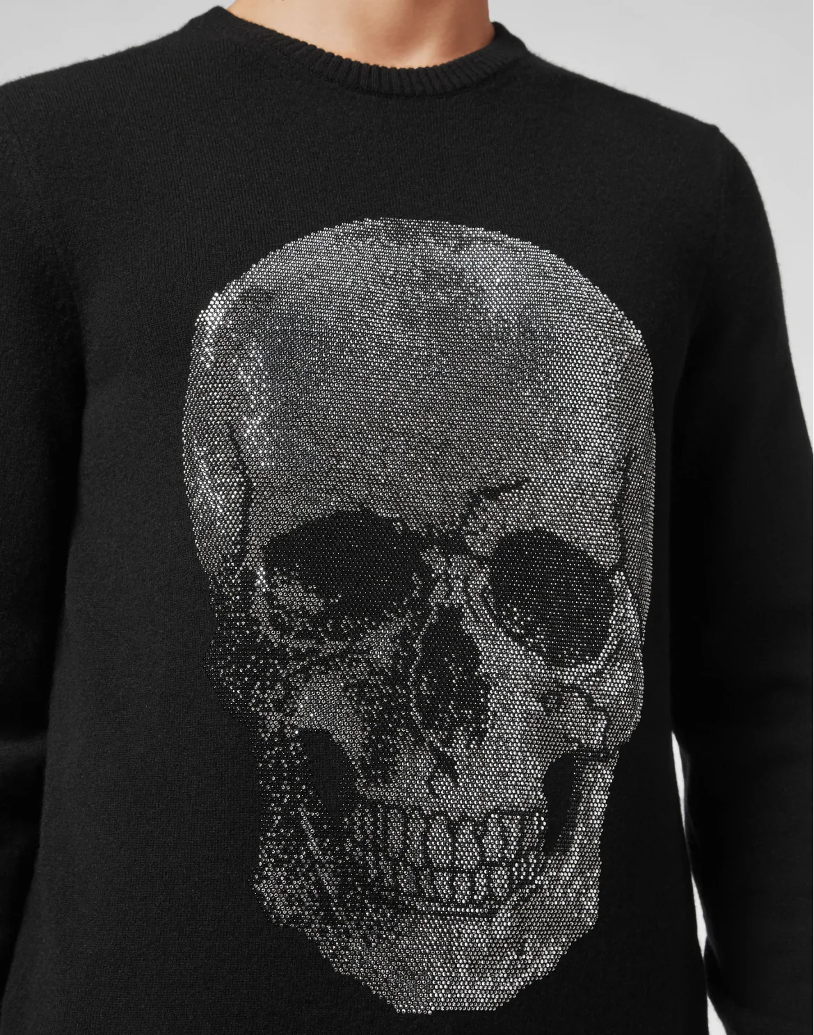 Cashmere Pullover Round Neck LS Iconic Plein with Crystals, цвет: Черный
