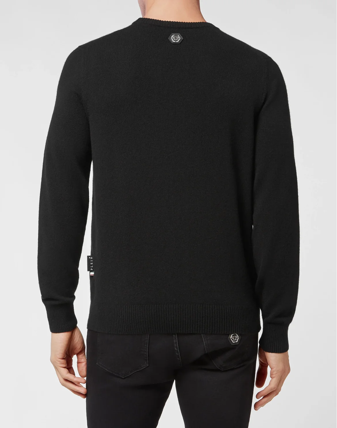 Cashmere Pullover Round Neck LS Iconic Plein with Crystals, цвет: Черный