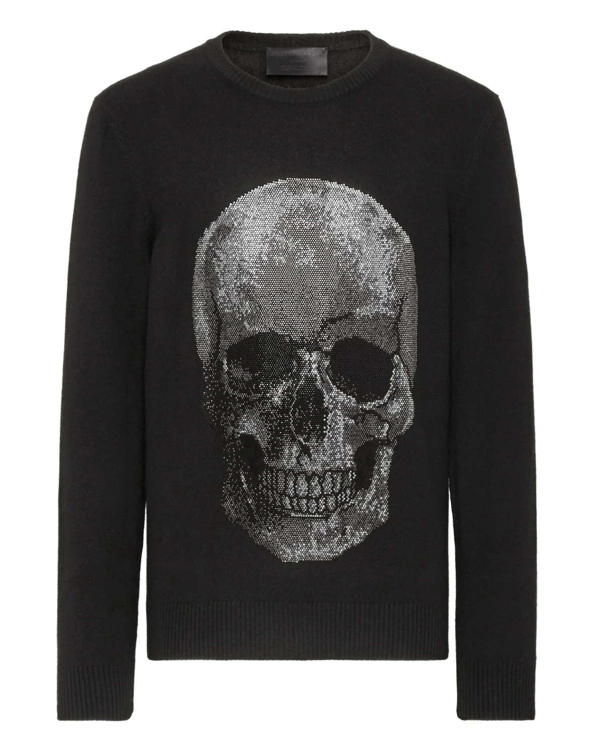 Cashmere Pullover Round Neck LS Iconic Plein with Crystals, цвет: Черный