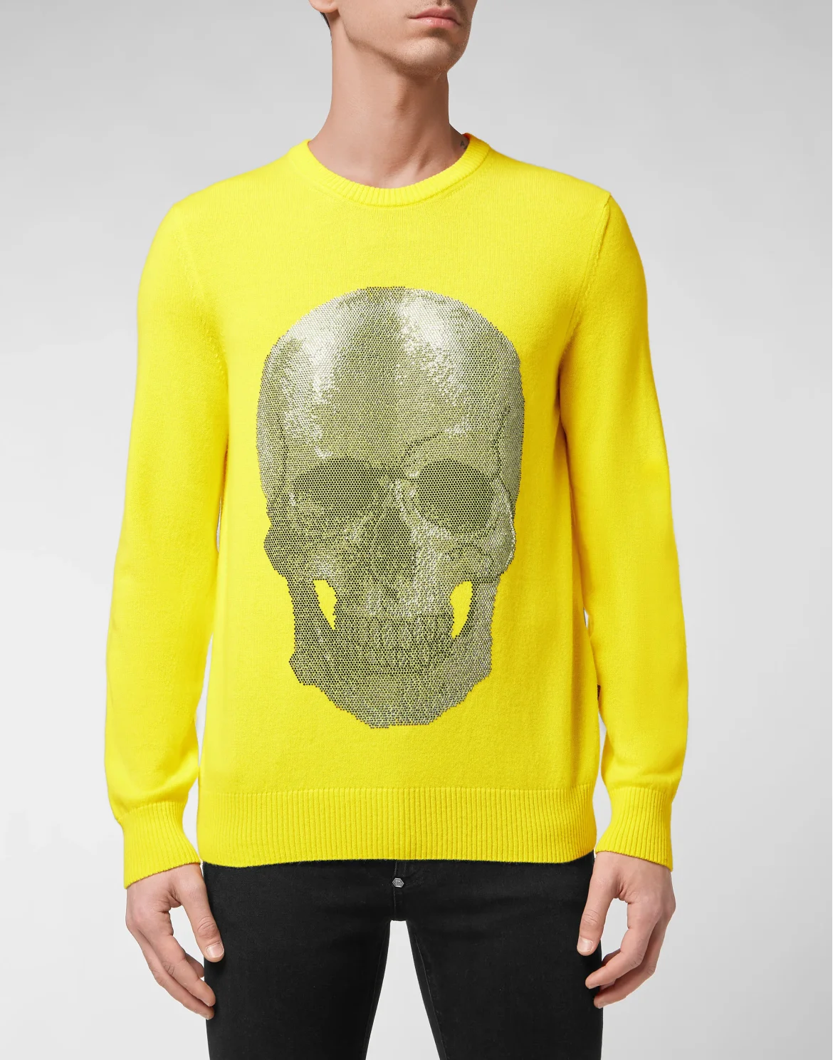Cashmere Pullover Round Neck LS Iconic Plein with Crystals, цвет: Желтый