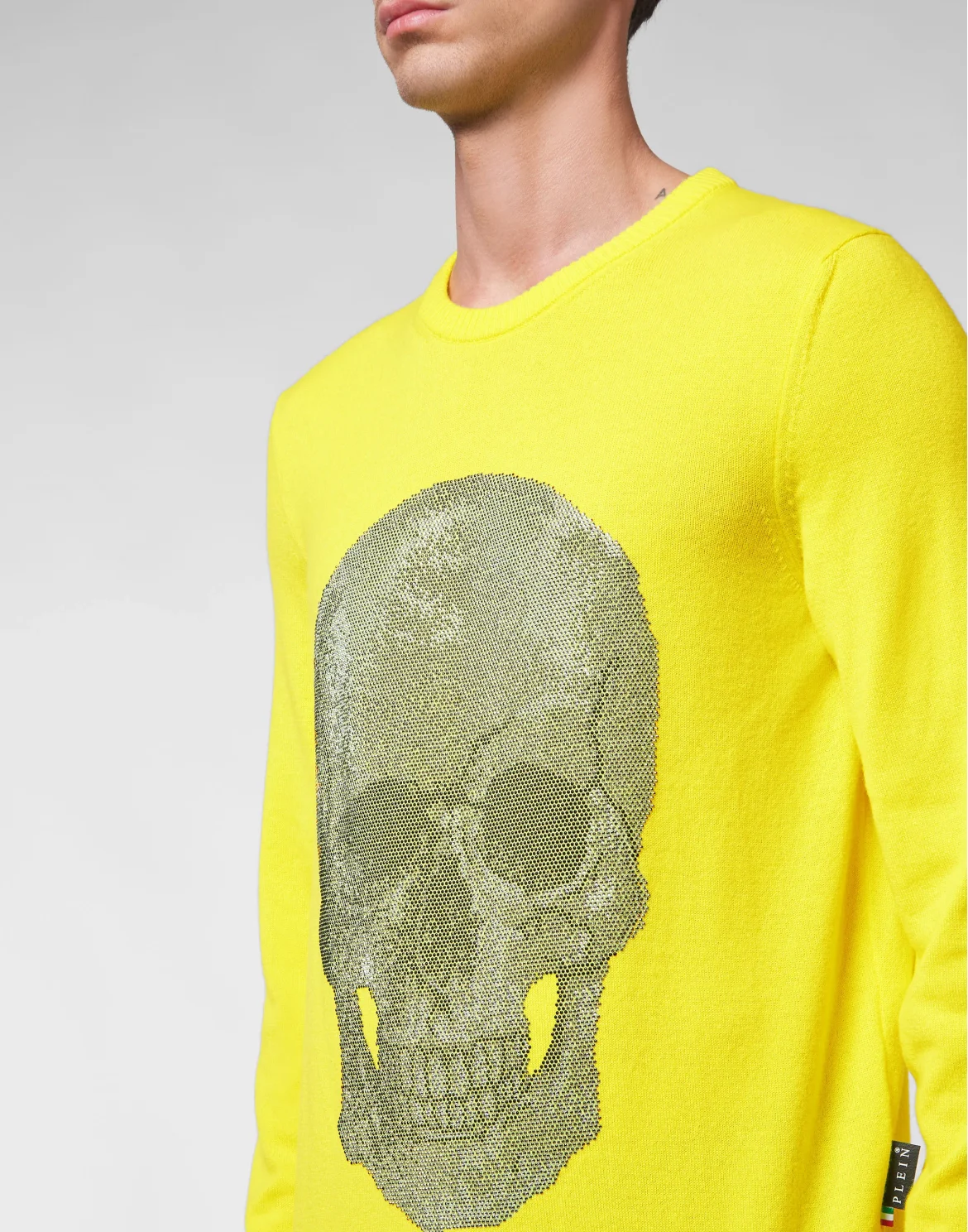 Cashmere Pullover Round Neck LS Iconic Plein with Crystals, цвет: Желтый