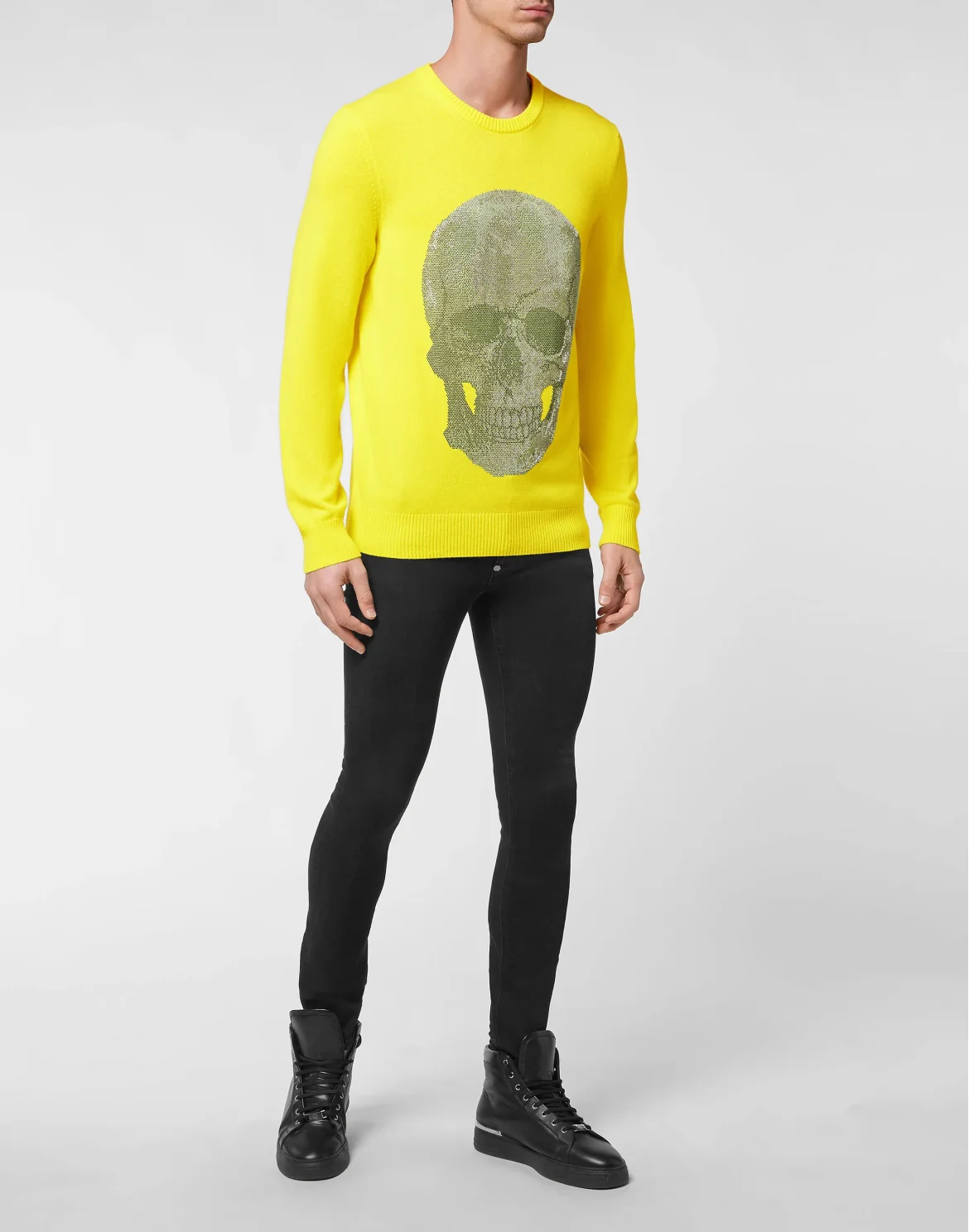Cashmere Pullover Round Neck LS Iconic Plein with Crystals, цвет: Желтый
