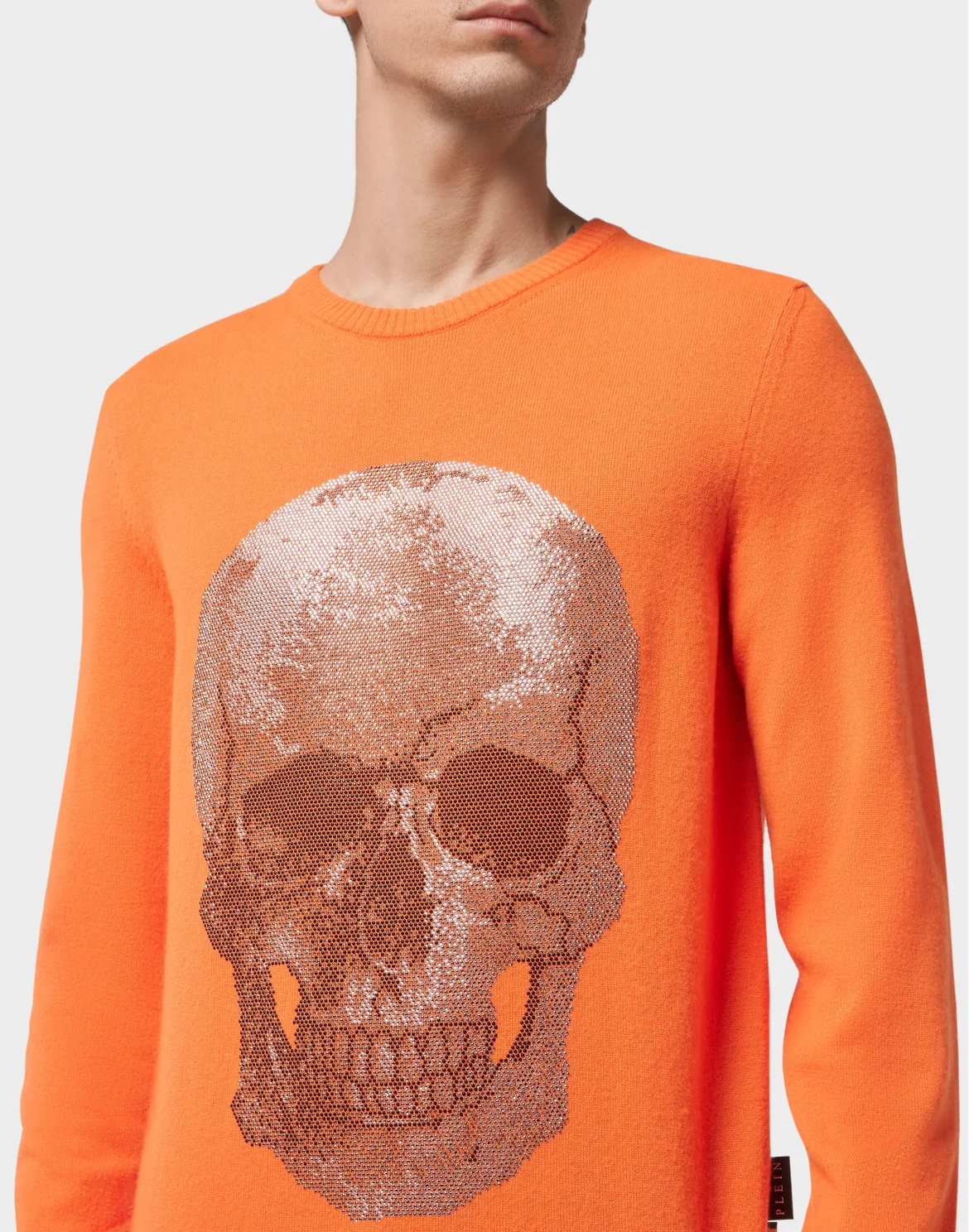 Cashmere Pullover Round Neck LS Iconic Plein with Crystals, цвет: Оранжевый