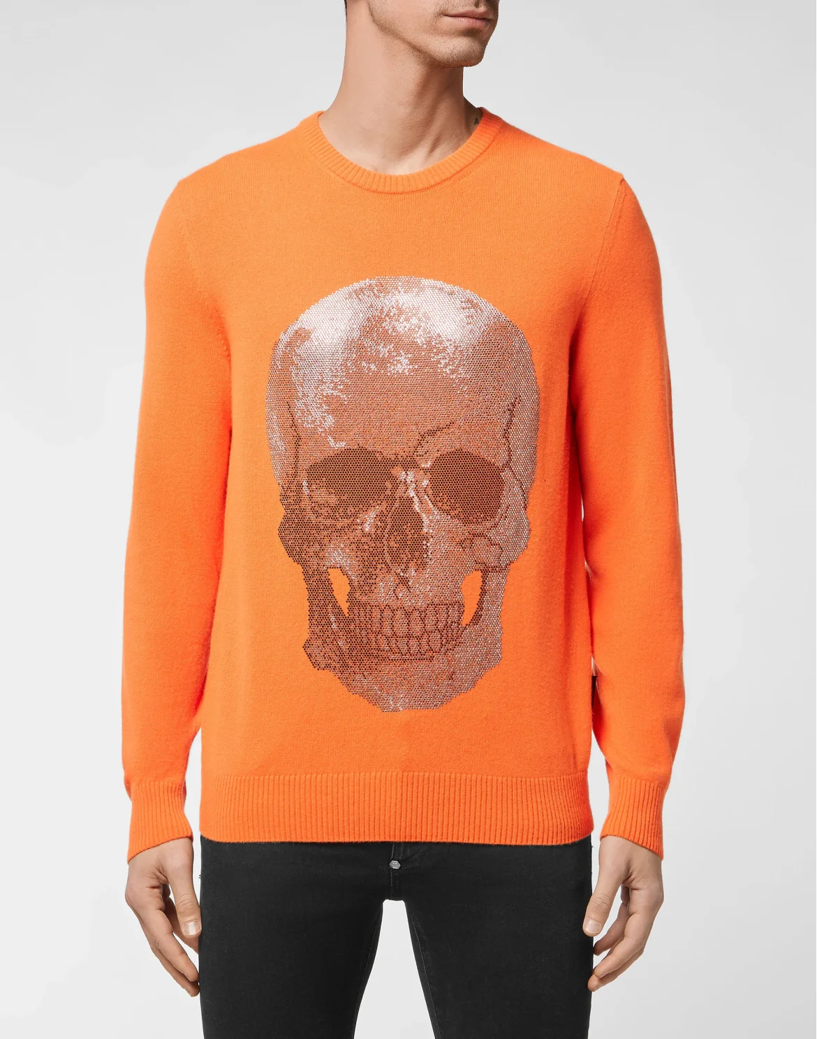 Cashmere Pullover Round Neck LS Iconic Plein with Crystals, цвет: Оранжевый