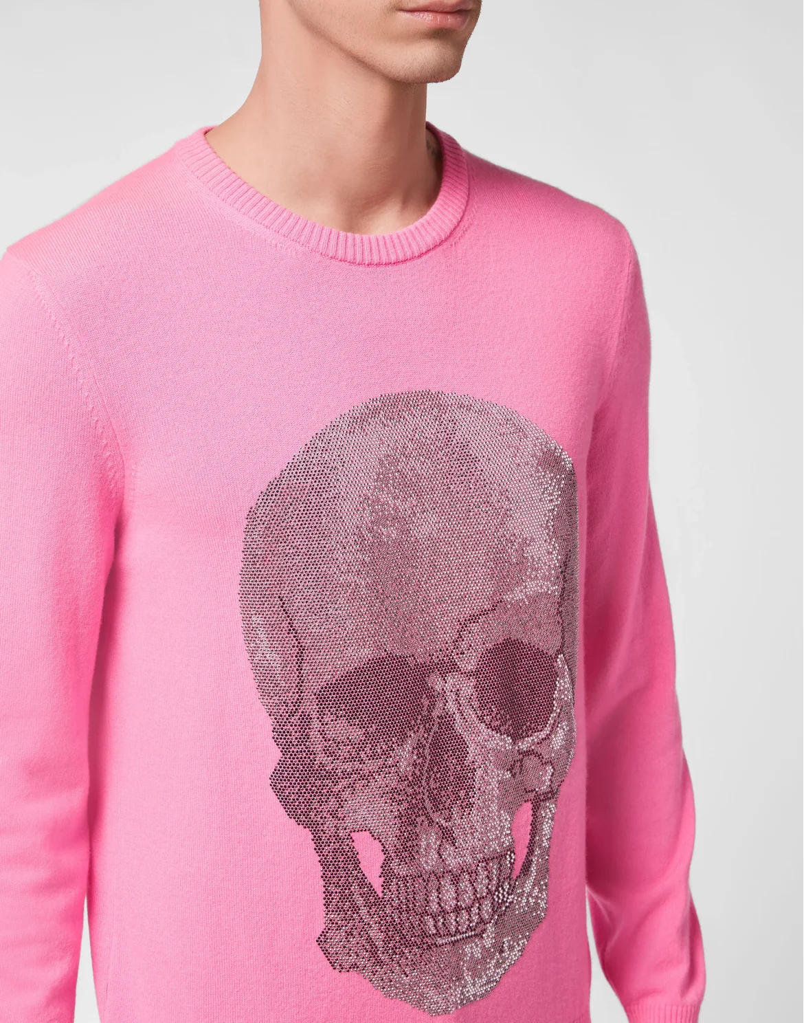 Cashmere Pullover Round Neck LS Iconic Plein with Crystals, цвет: Розовый