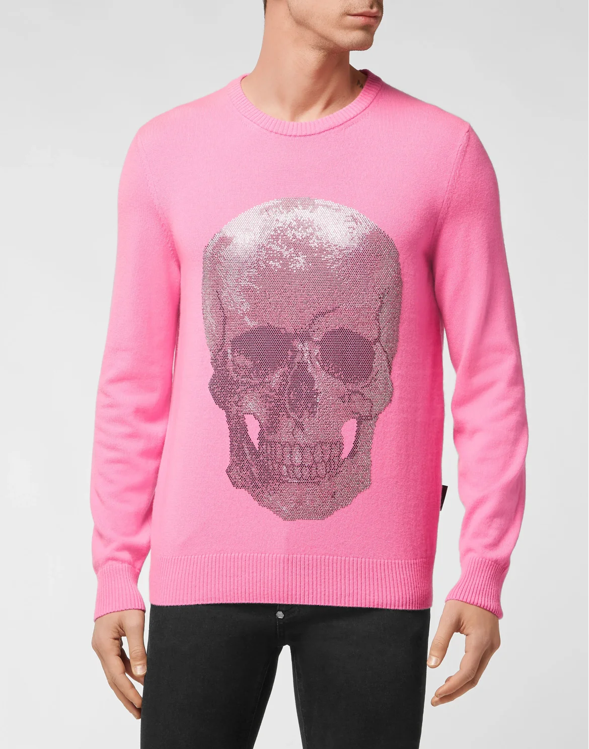 Cashmere Pullover Round Neck LS Iconic Plein with Crystals, цвет: Розовый