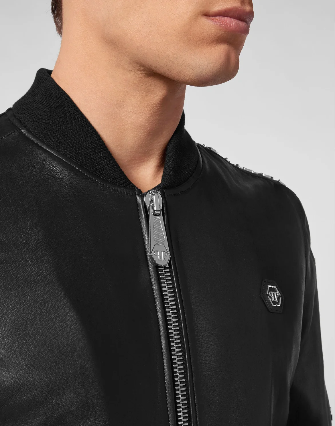 Leather Bomber Gothic Plein, цвет: Черный