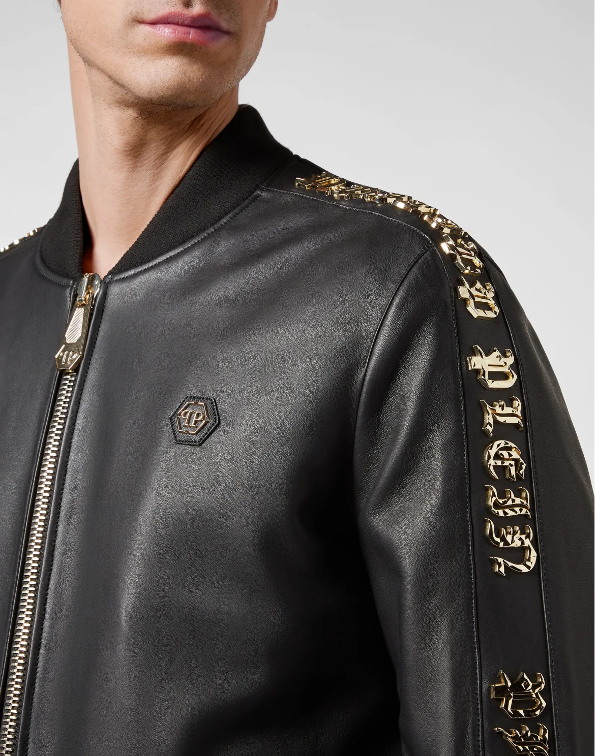Leather Bomber Gothic Plein, цвет: Черный