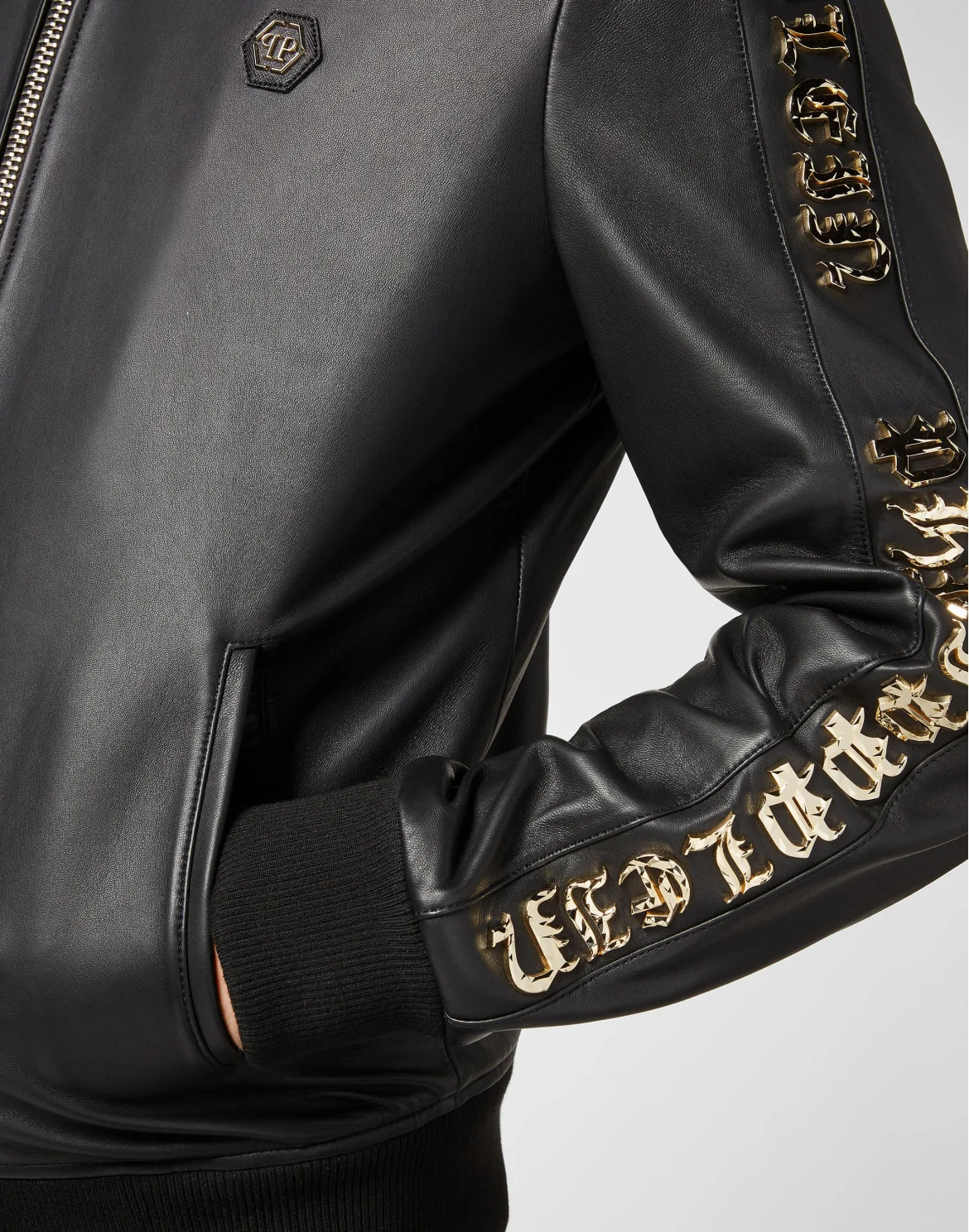 Leather Bomber Gothic Plein, цвет: Черный