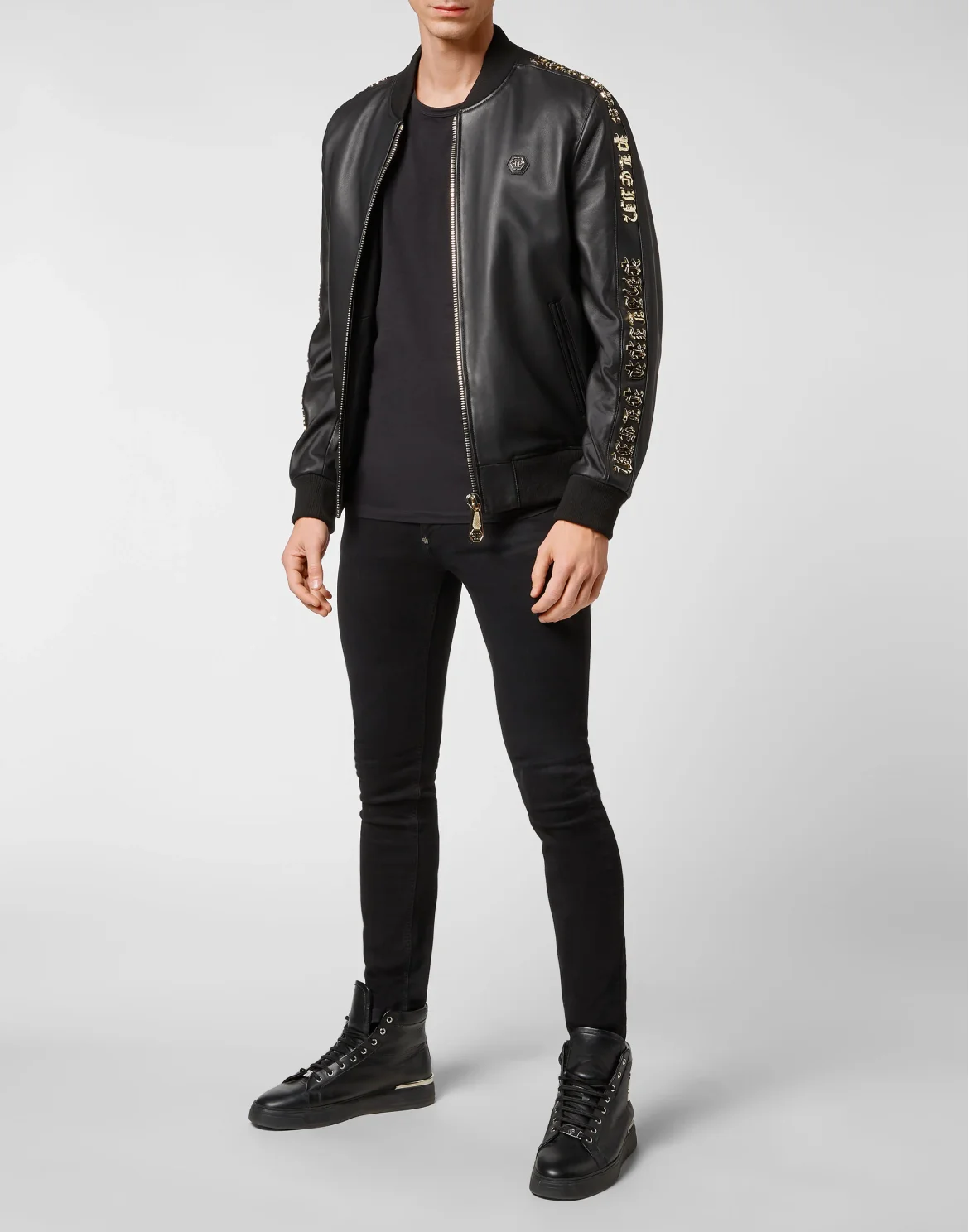 Leather Bomber Gothic Plein, цвет: Черный
