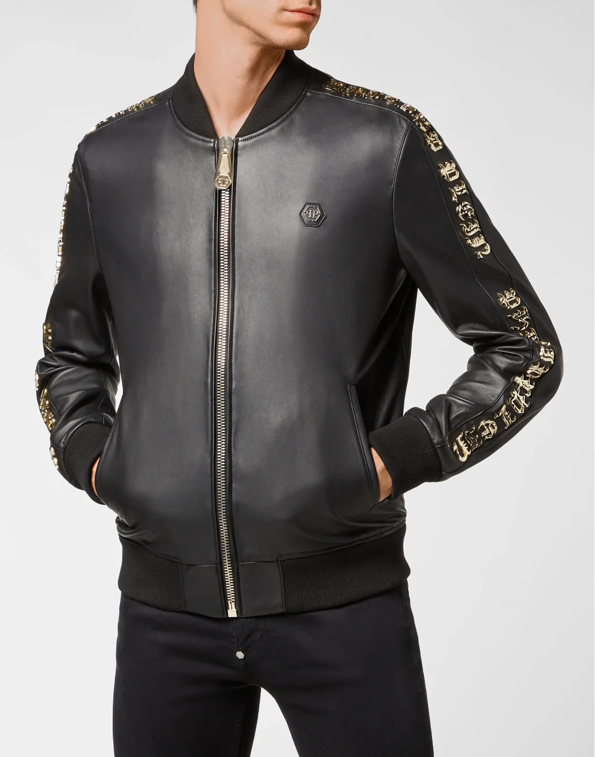 Leather Bomber Gothic Plein, цвет: Черный