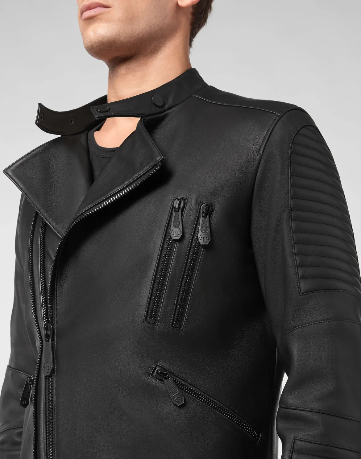 Leather Biker Jacket Crystal Skull, цвет: Черный