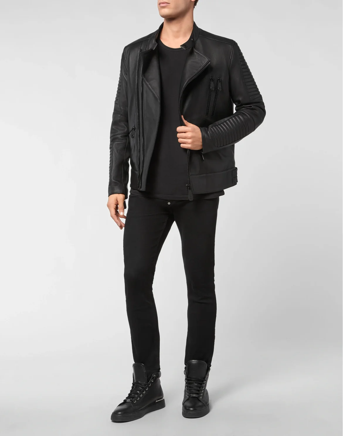 Leather Biker Jacket Crystal Skull, цвет: Черный