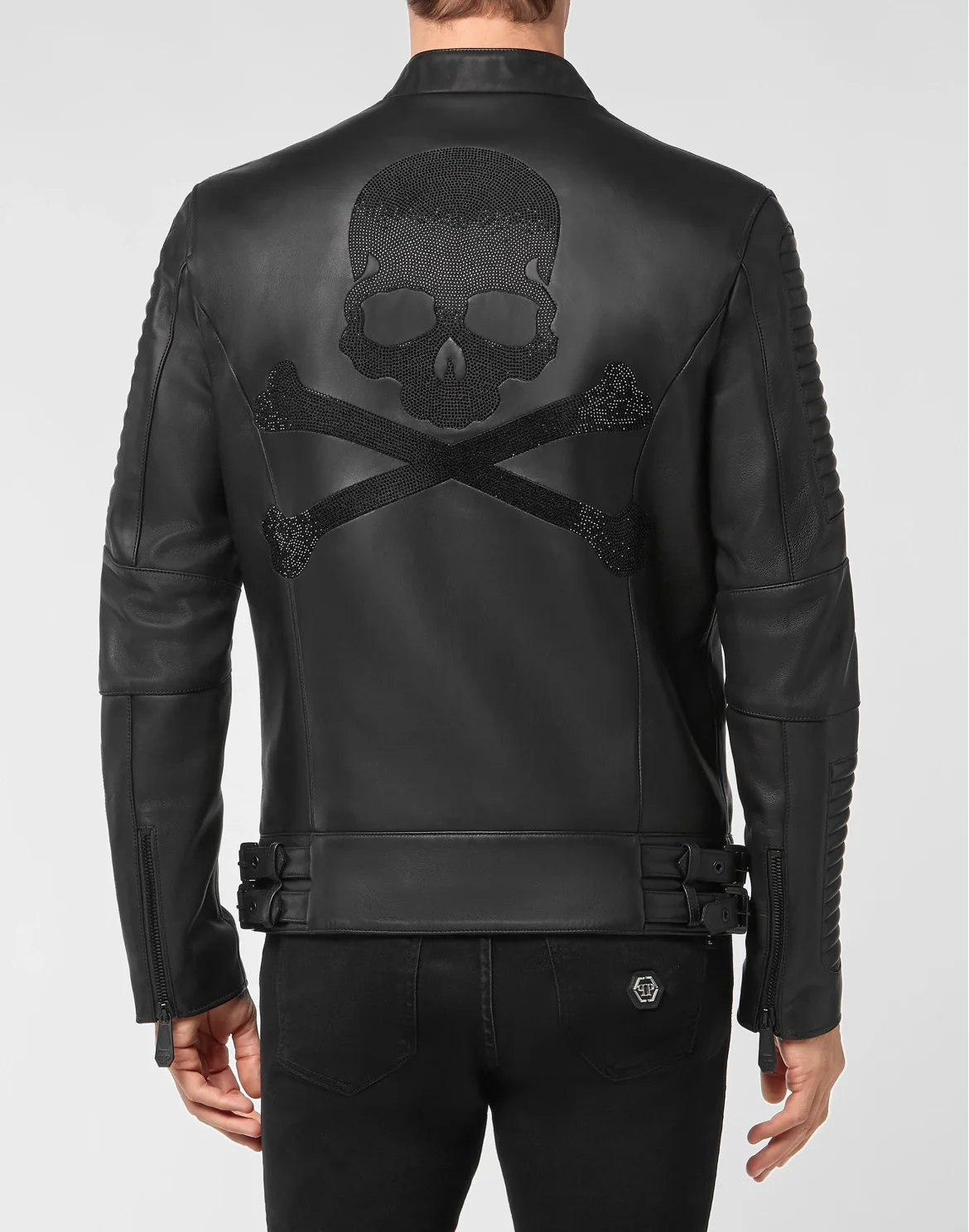 Leather Biker Jacket Crystal Skull, цвет: Черный