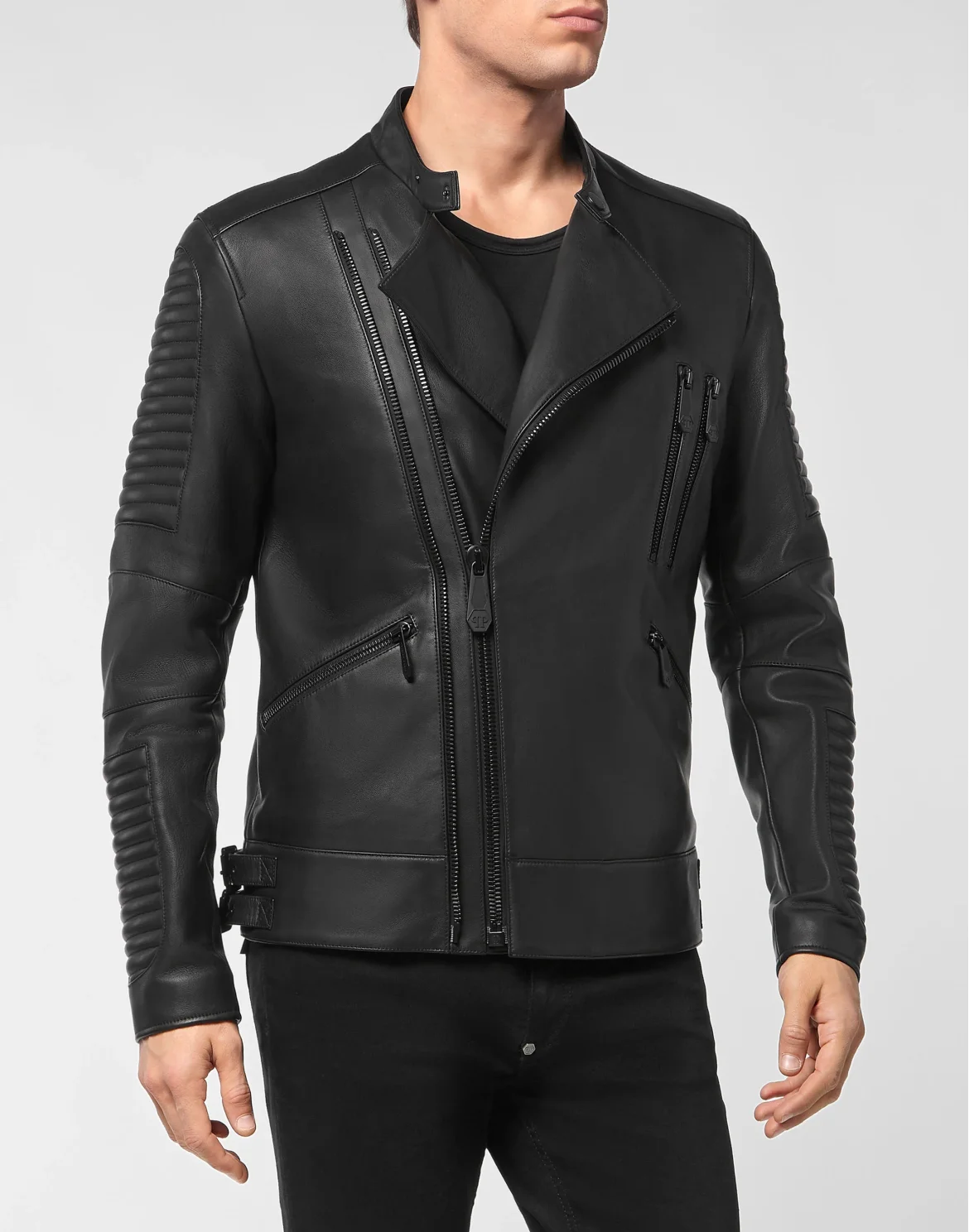 Leather Biker Jacket Crystal Skull, цвет: Черный