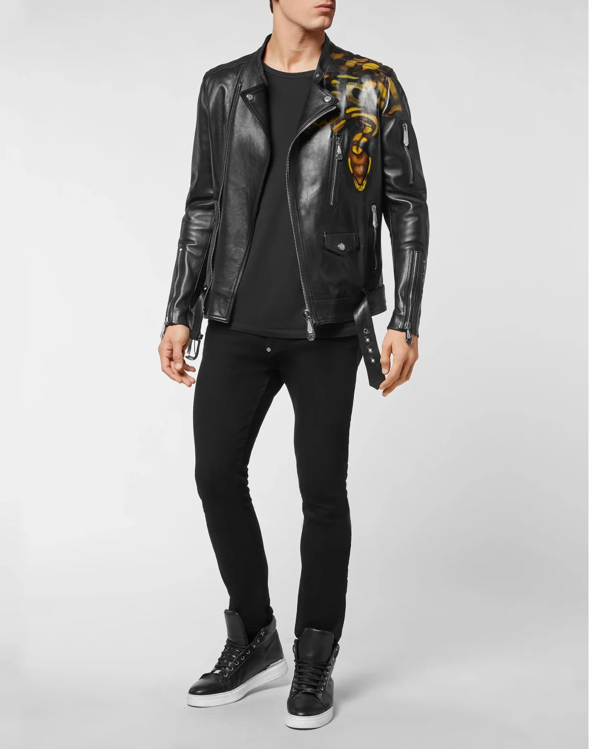 Leather Biker Golden Eagle, цвет: Черный