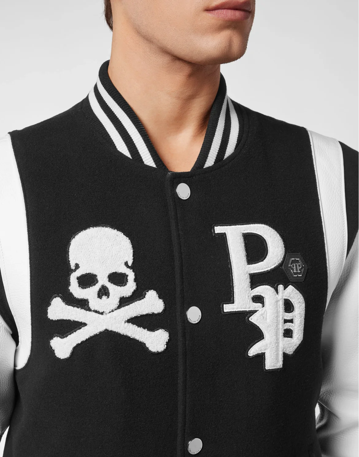 College Jacket Deer Leather Sleeves Patches, цвет: Черный