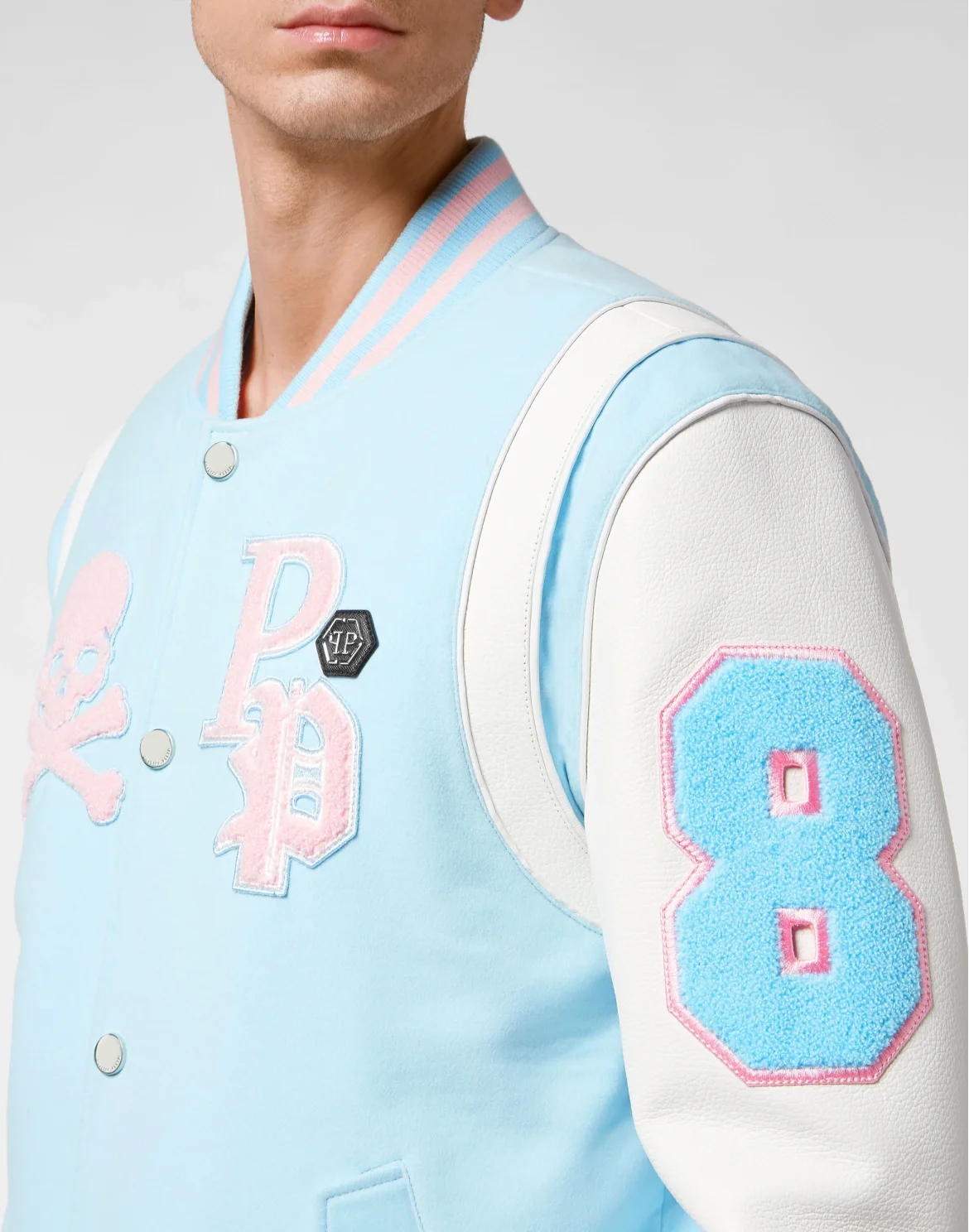 College Jacket Deer Leather Sleeves Patches, цвет: Голубой