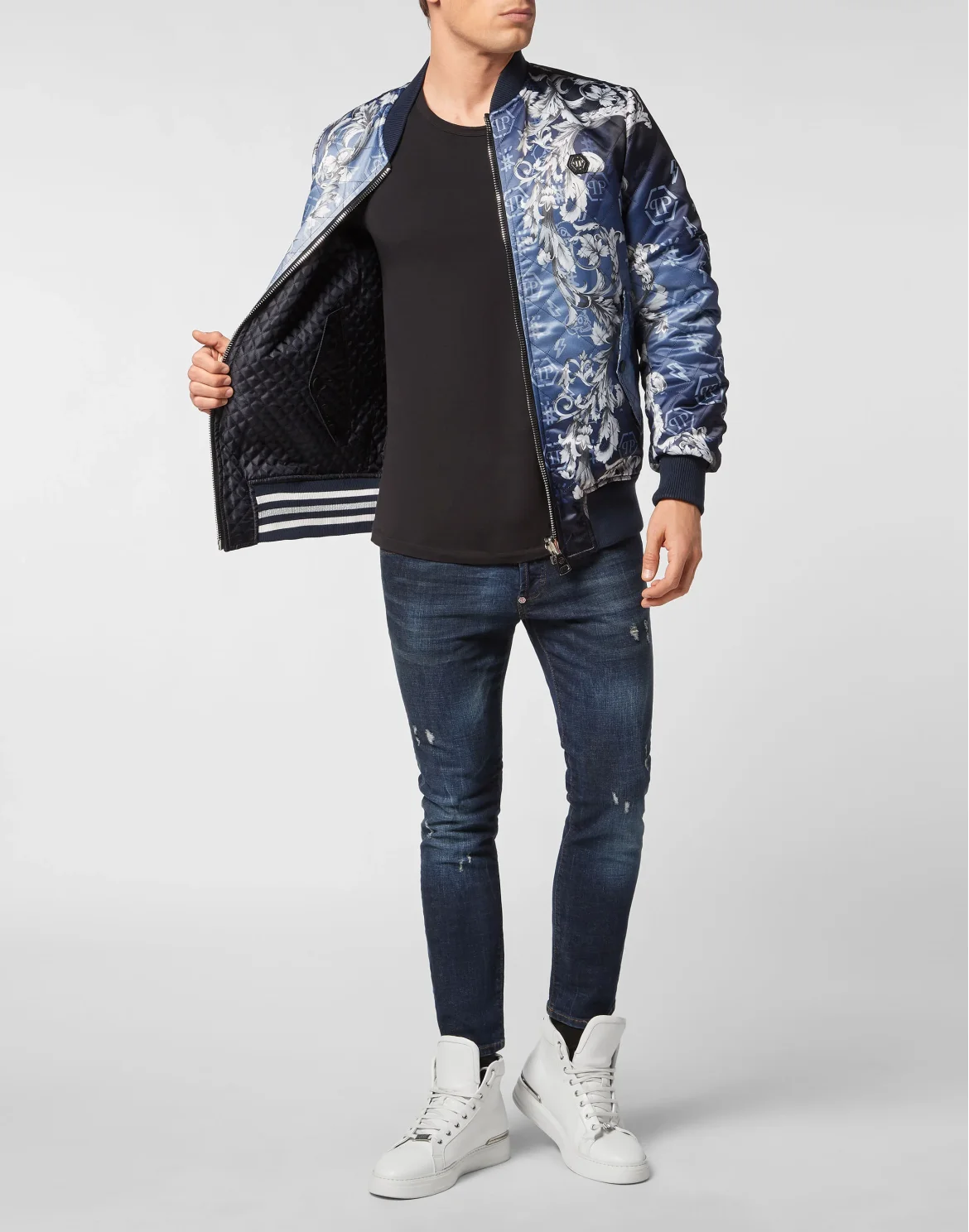 Silk Satin Bomber Skull, цвет: Синий