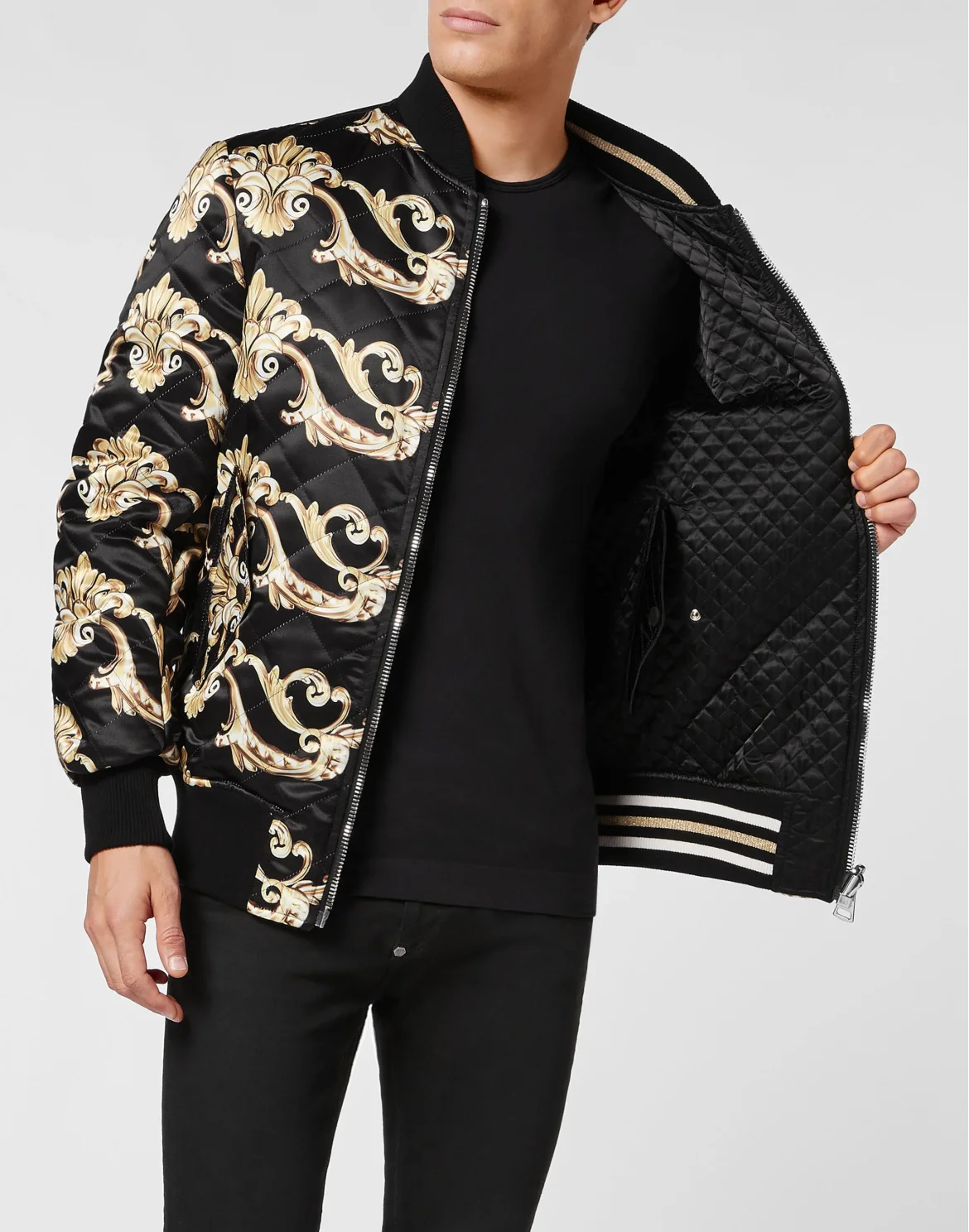 REVERSIBLE  BAROQUE SILK  BOMBER, цвет: Черный