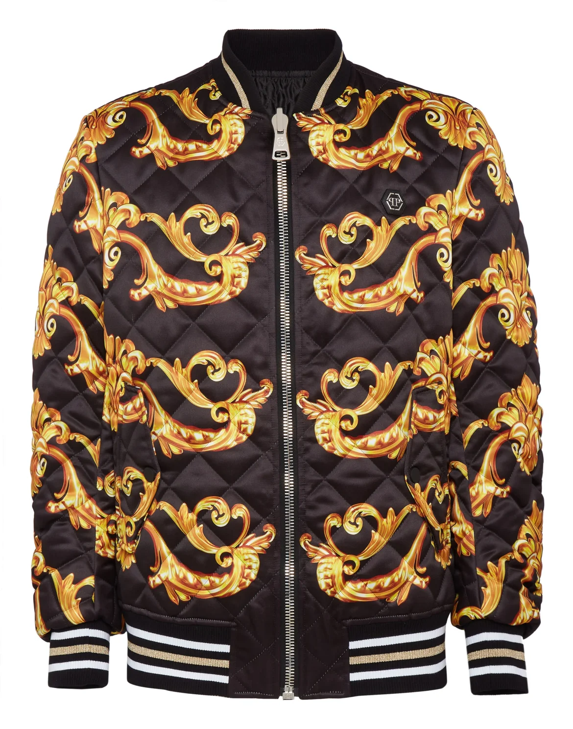 REVERSIBLE  BAROQUE SILK  BOMBER, цвет: Черный