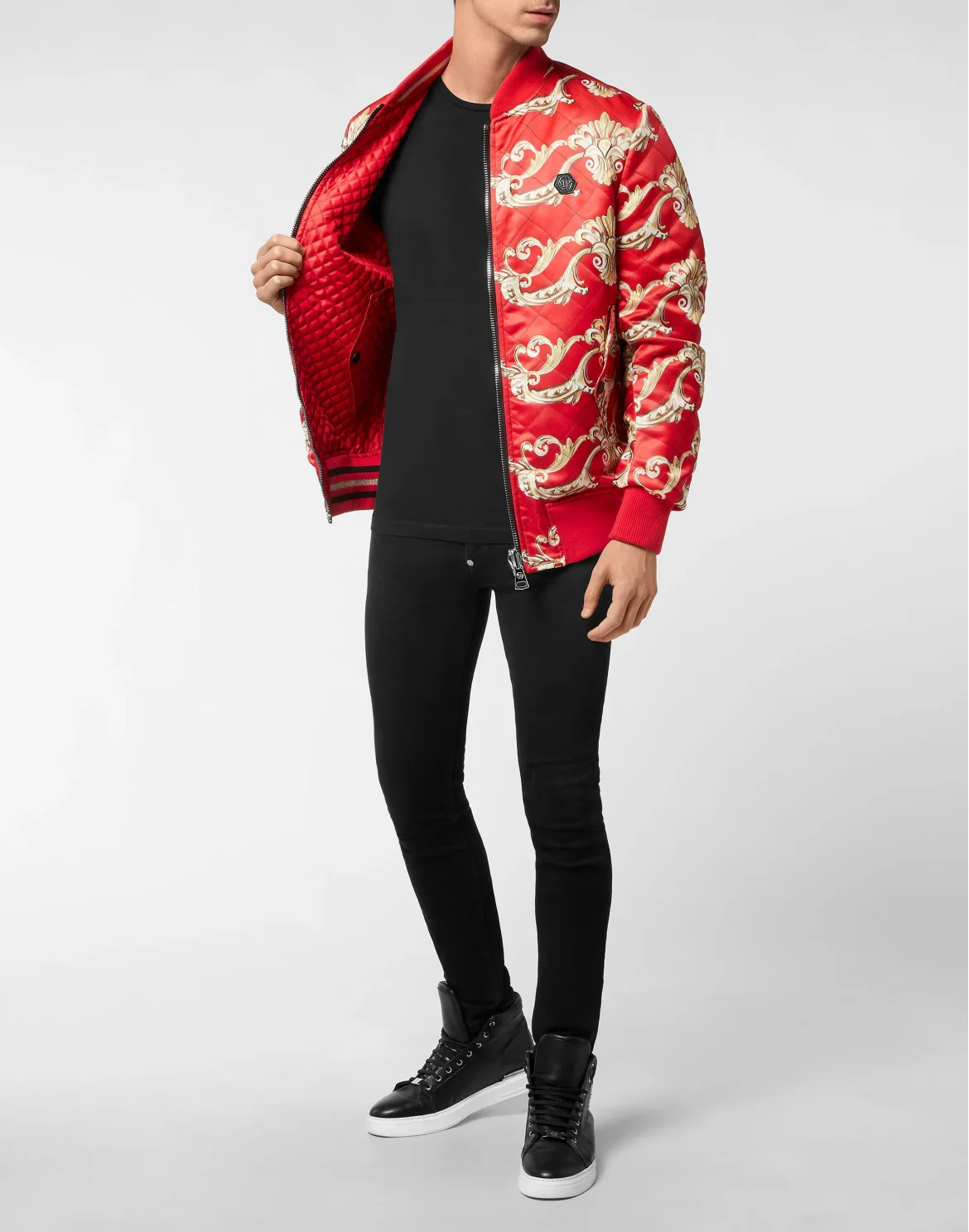 REVERSIBLE  BAROQUE SILK  BOMBER, цвет: Красный