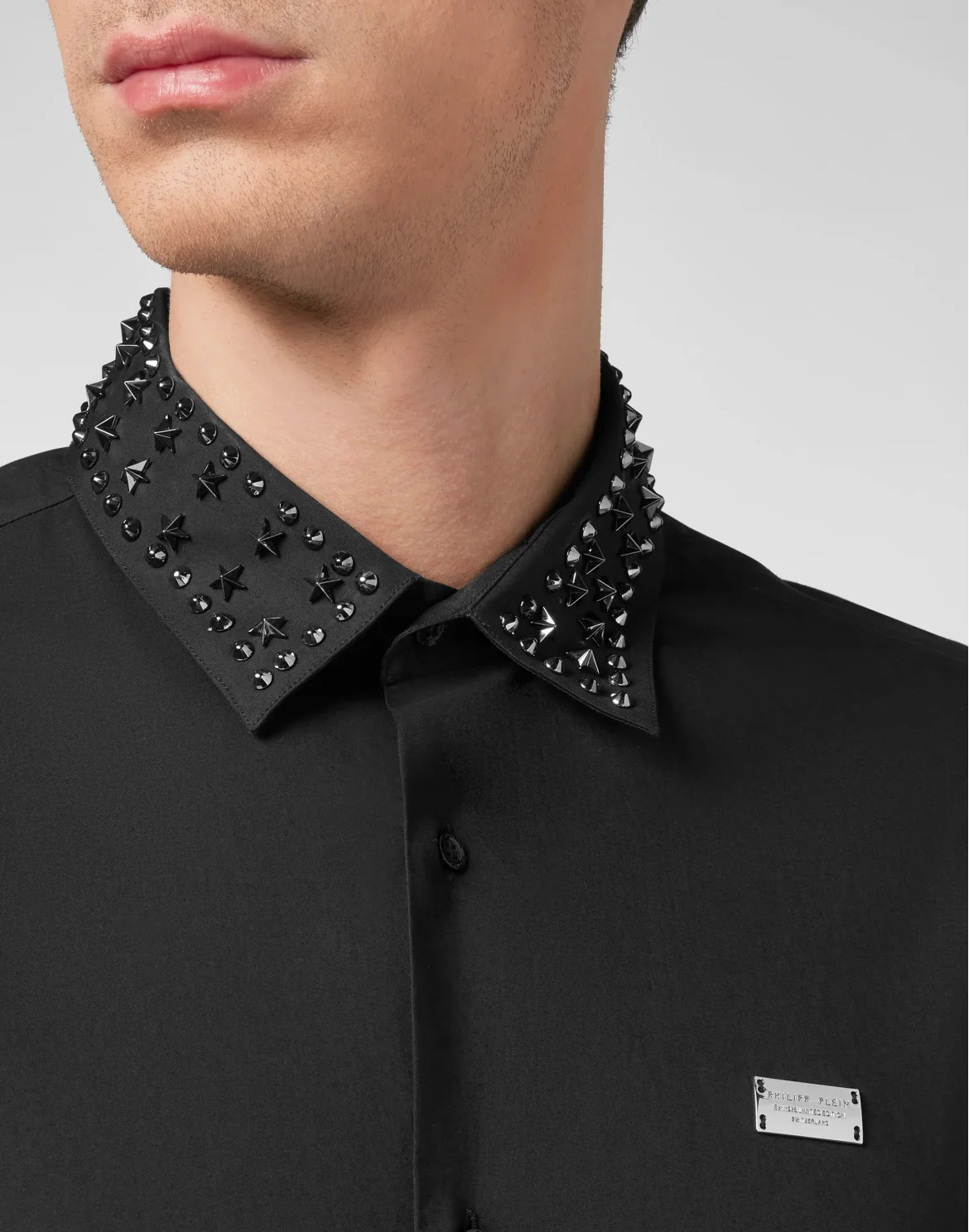 Cotton Shirt Playboy Cut LS Studs, цвет: Черный