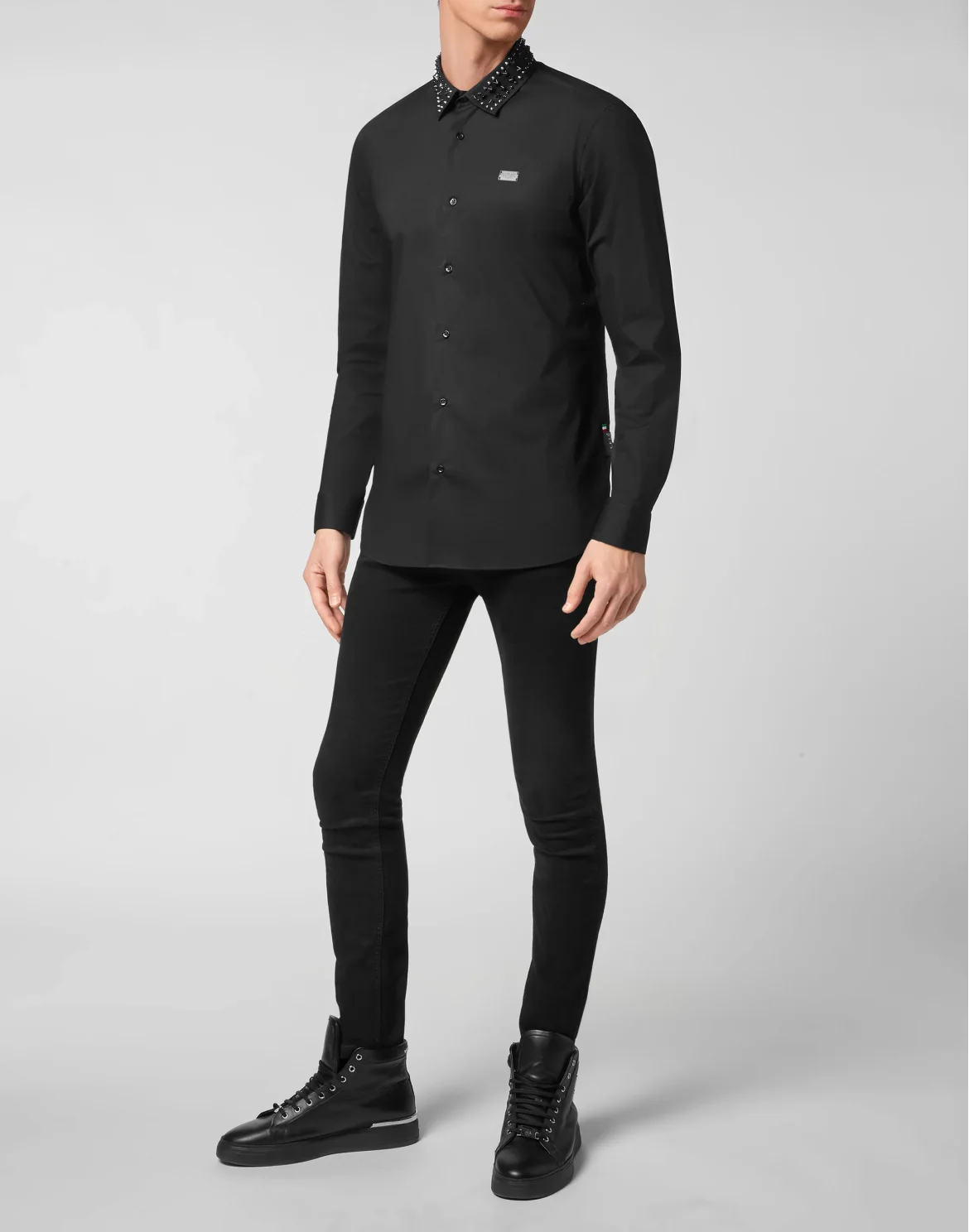 Cotton Shirt Playboy Cut LS Studs, цвет: Черный