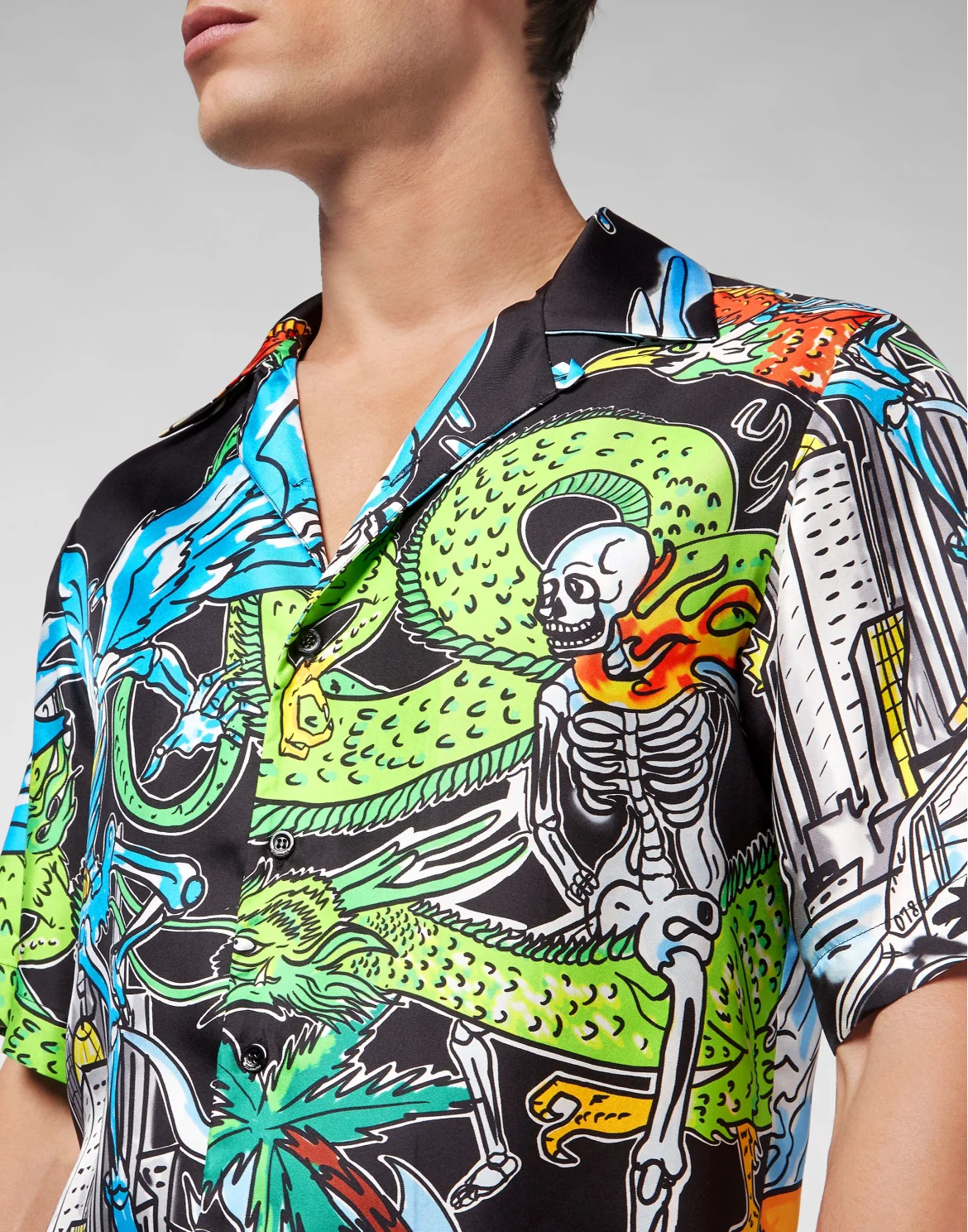 Silk Shirt Bowling SS Skeleton tattoo, цвет: Черный