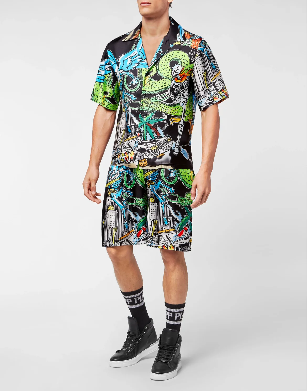 Silk Shirt Bowling SS Skeleton tattoo, цвет: Черный