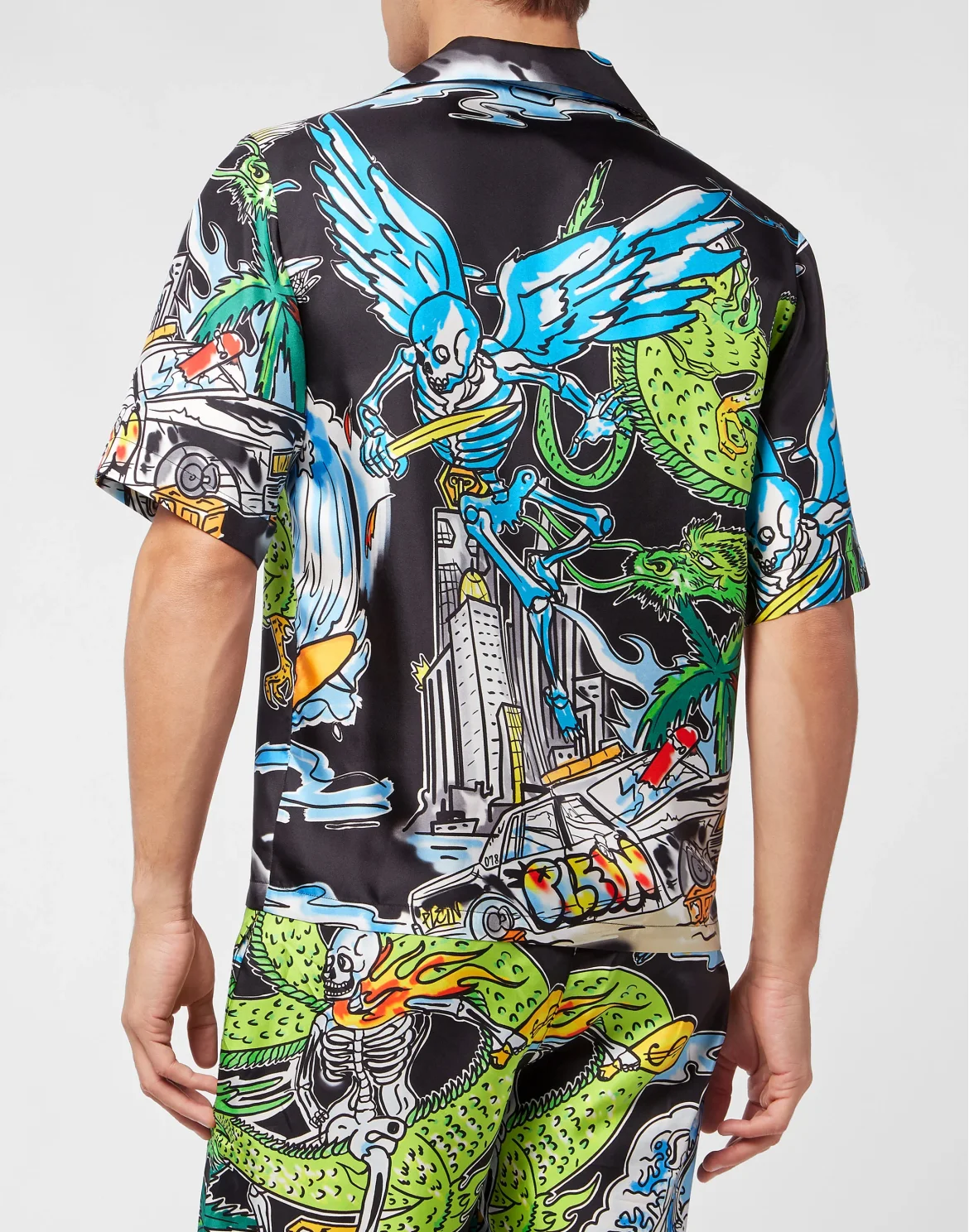 Silk Shirt Bowling SS Skeleton tattoo, цвет: Черный