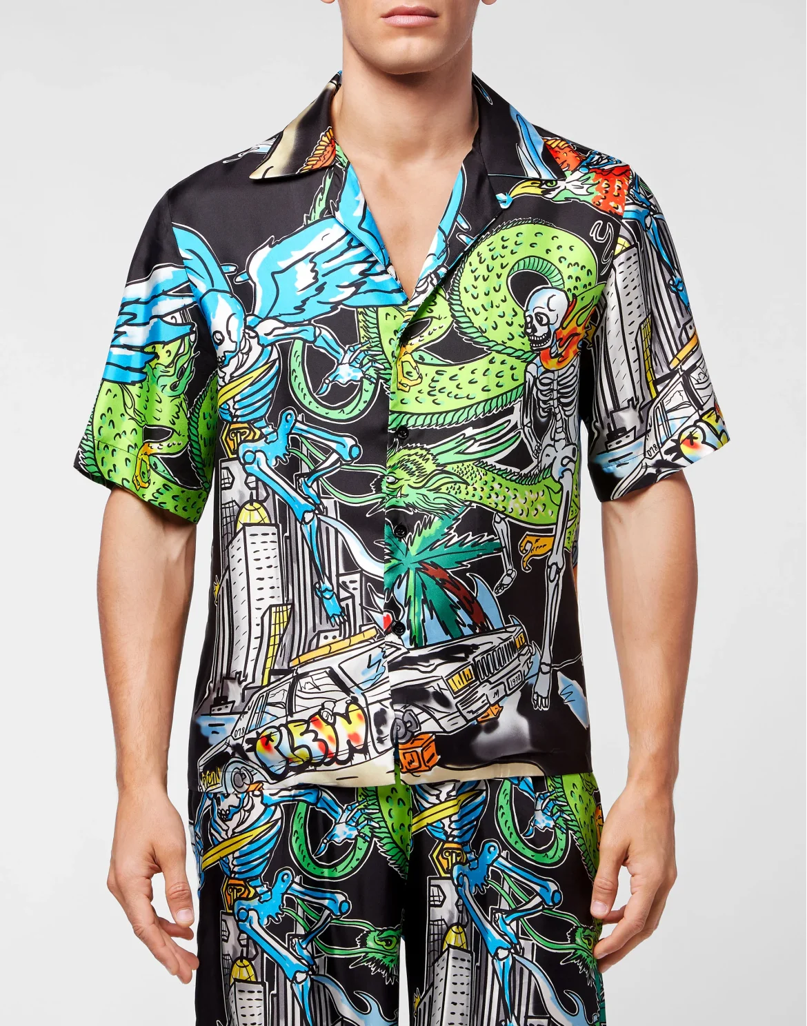 Silk Shirt Bowling SS Skeleton tattoo, цвет: Черный