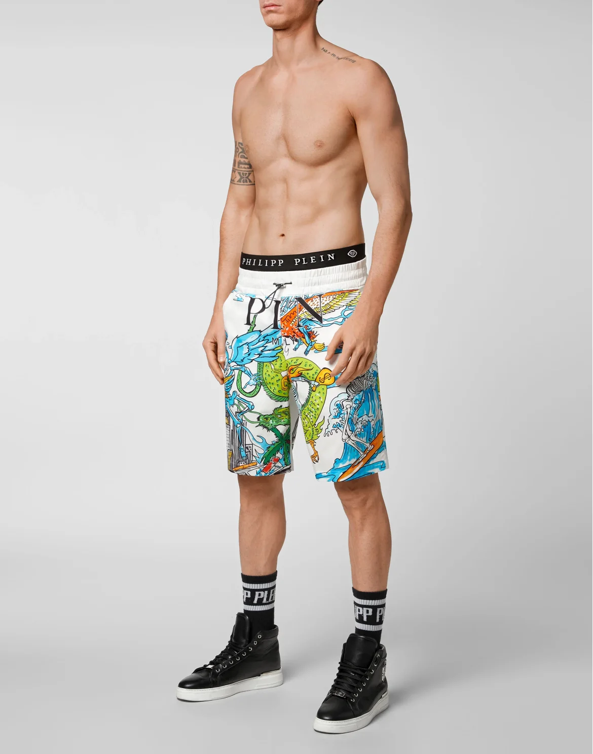 Cotton Short Trousers Skeleton tattoo, цвет: Белый