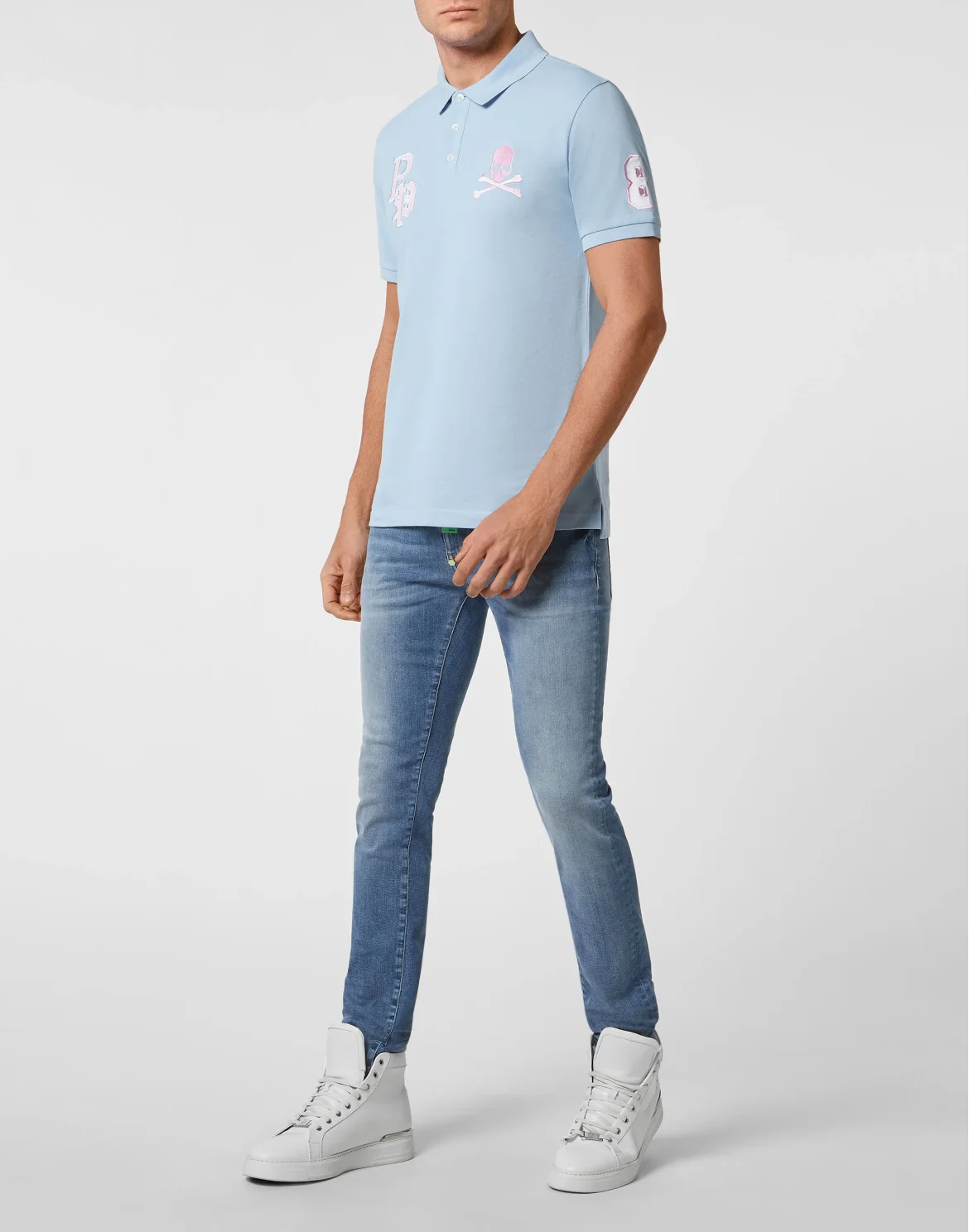 Slim Fit Polo shirt SS Skull and Plein, цвет: Голубой
