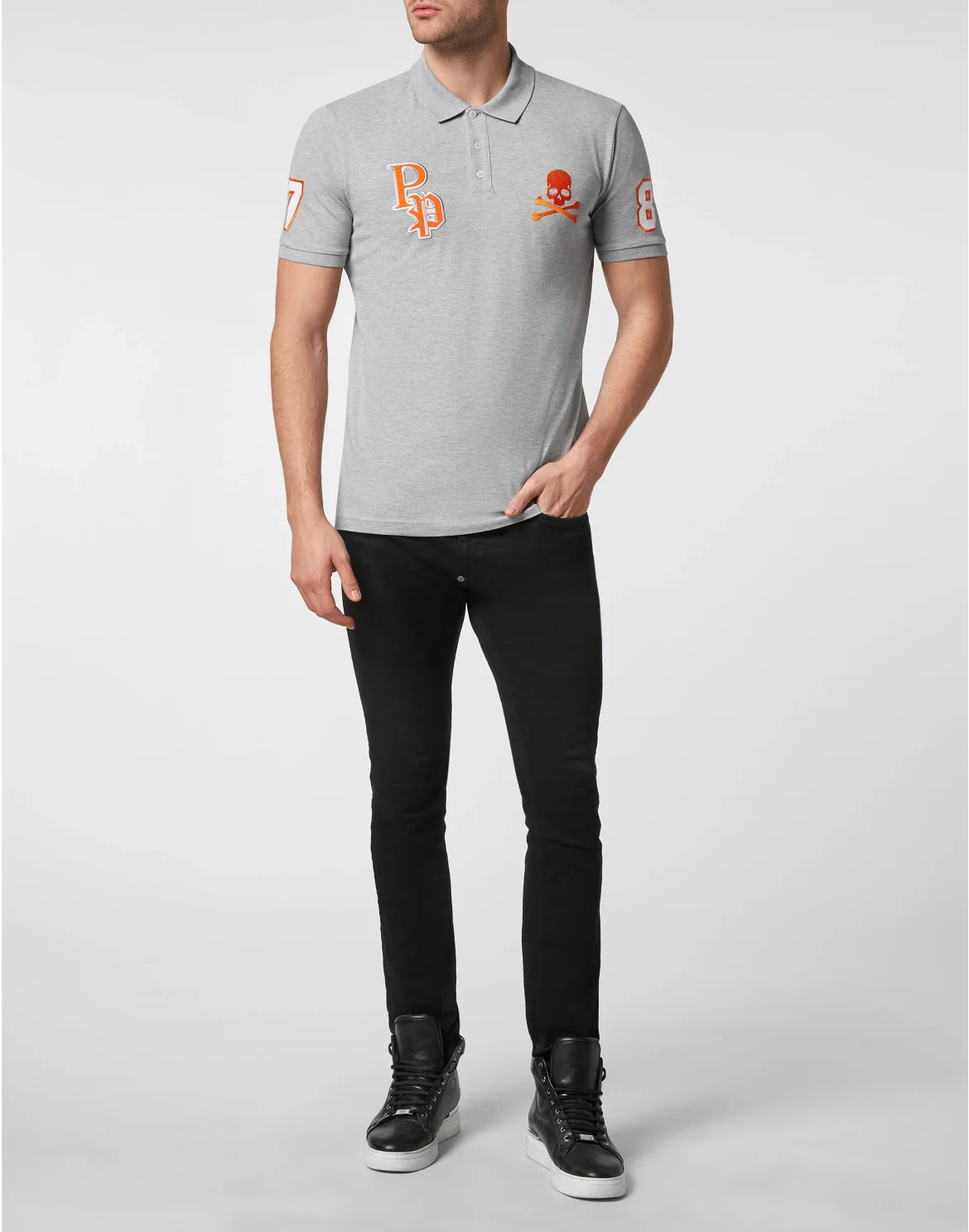 Slim Fit Polo shirt SS Skull and Plein, цвет: Серый