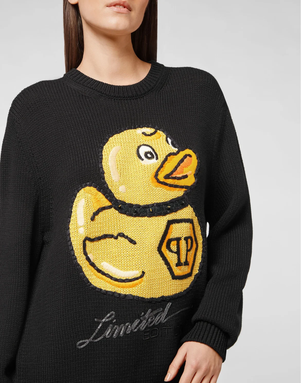 Wool Blend  Pullover Hand Made Embroidery PP Duck, цвет: Черный