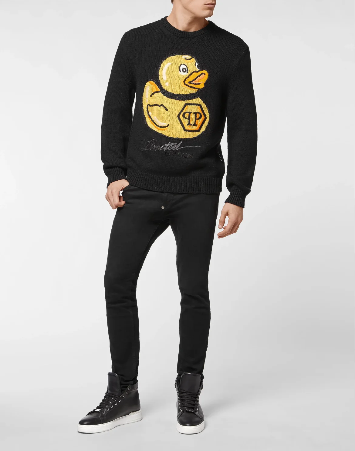 Wool Blend  Pullover Hand Made Embroidery PP Duck, цвет: Черный