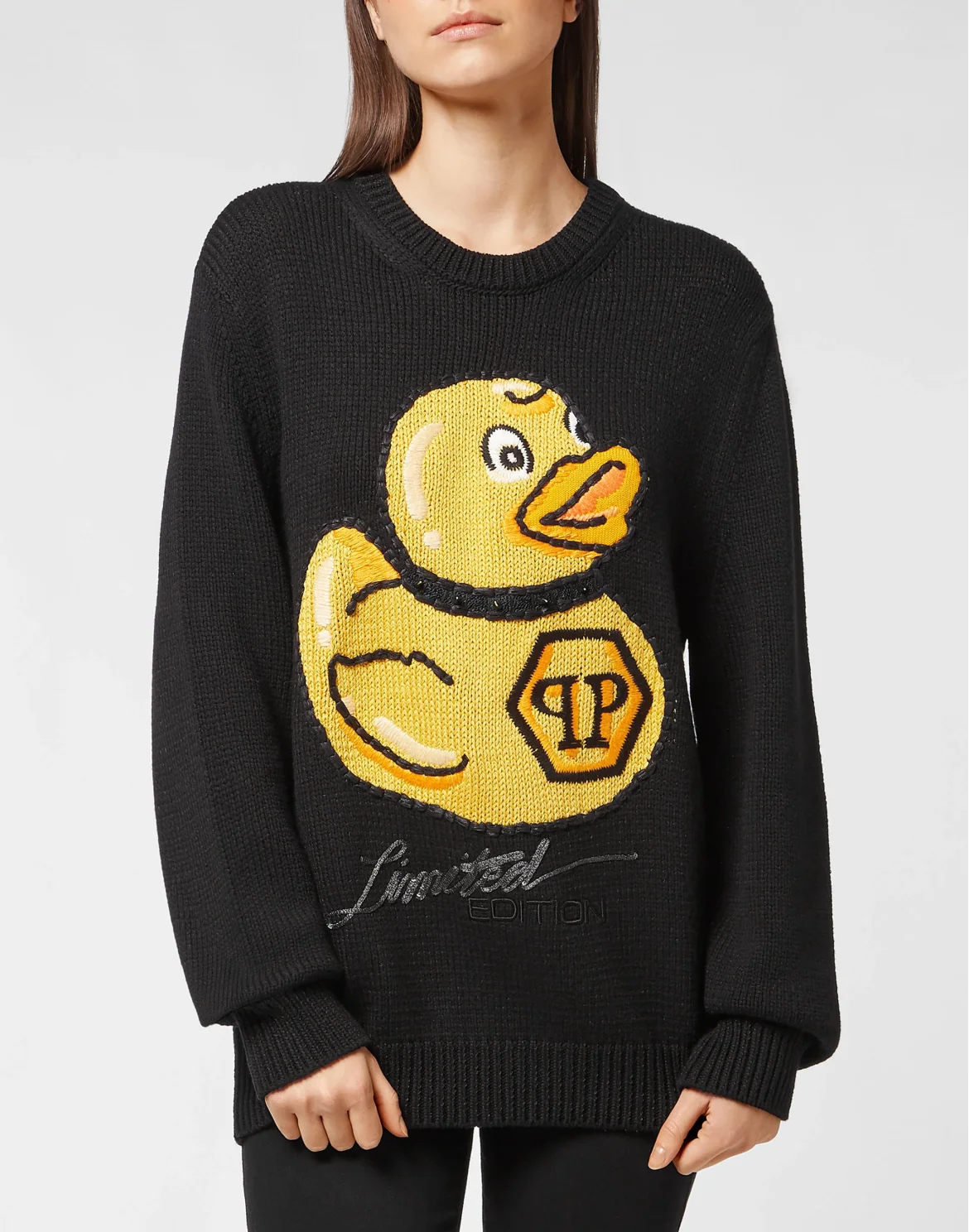 Wool Blend  Pullover Hand Made Embroidery PP Duck, цвет: Черный