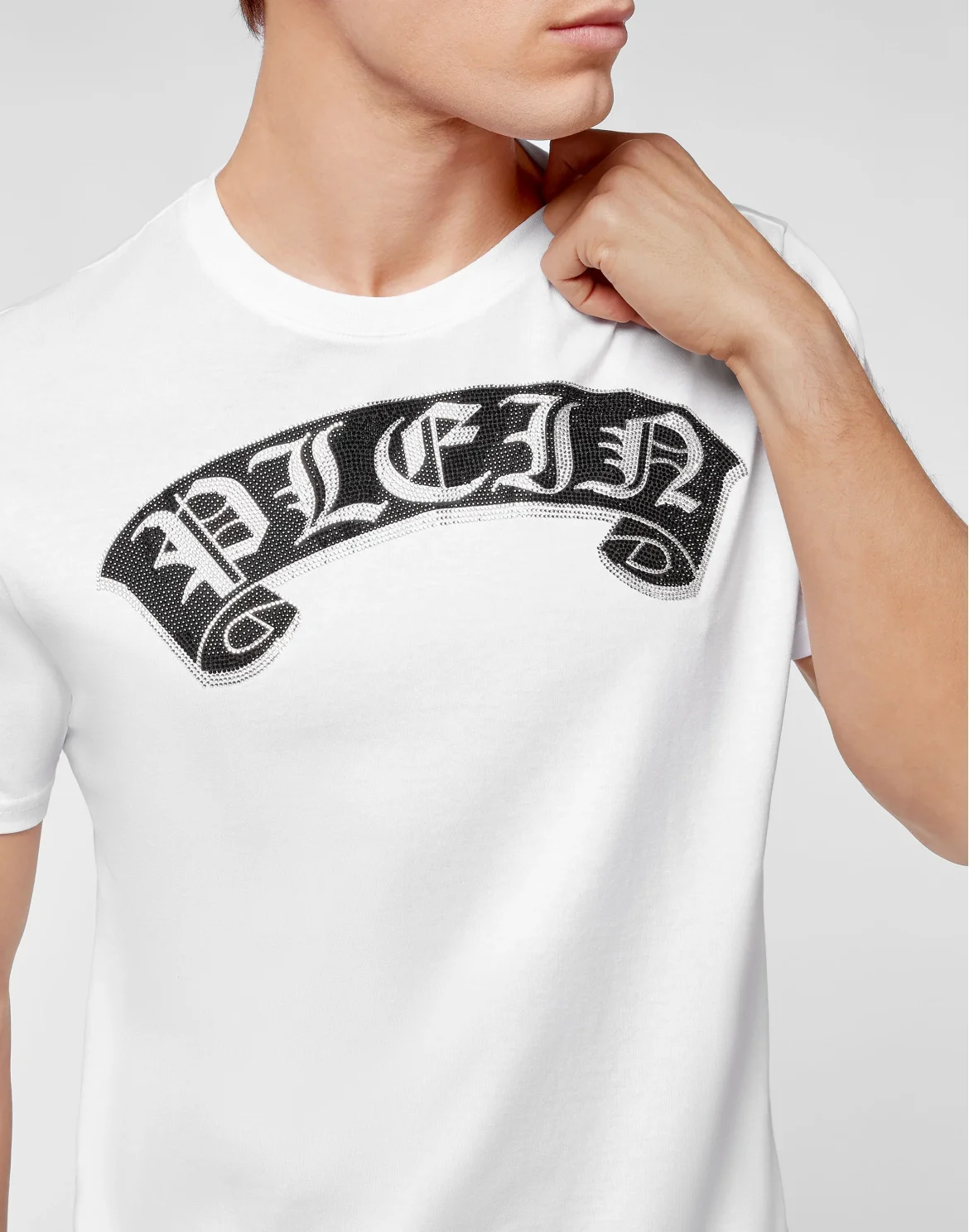 T-shirt Round Neck SS Stones Gothic Plein with Crystals, цвет: Белый