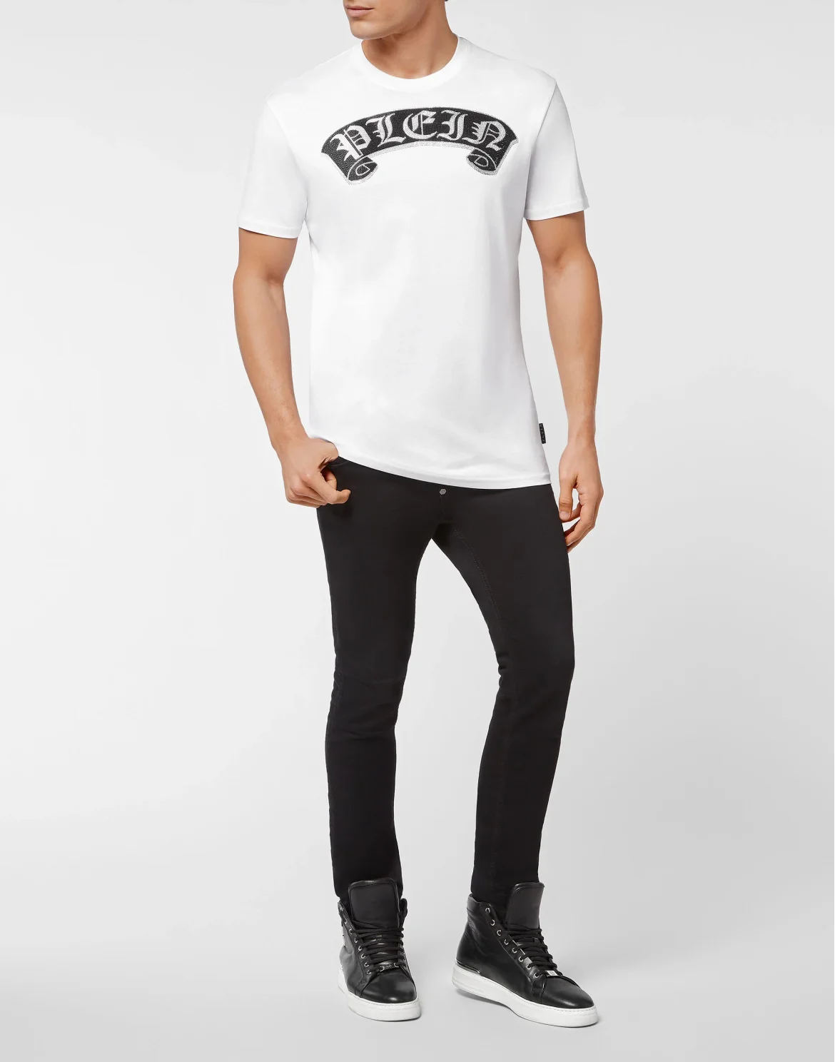 T-shirt Round Neck SS Stones Gothic Plein with Crystals, цвет: Белый