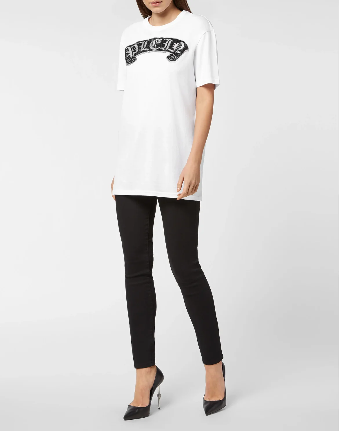 T-shirt Round Neck SS Stones Gothic Plein with Crystals, цвет: Белый